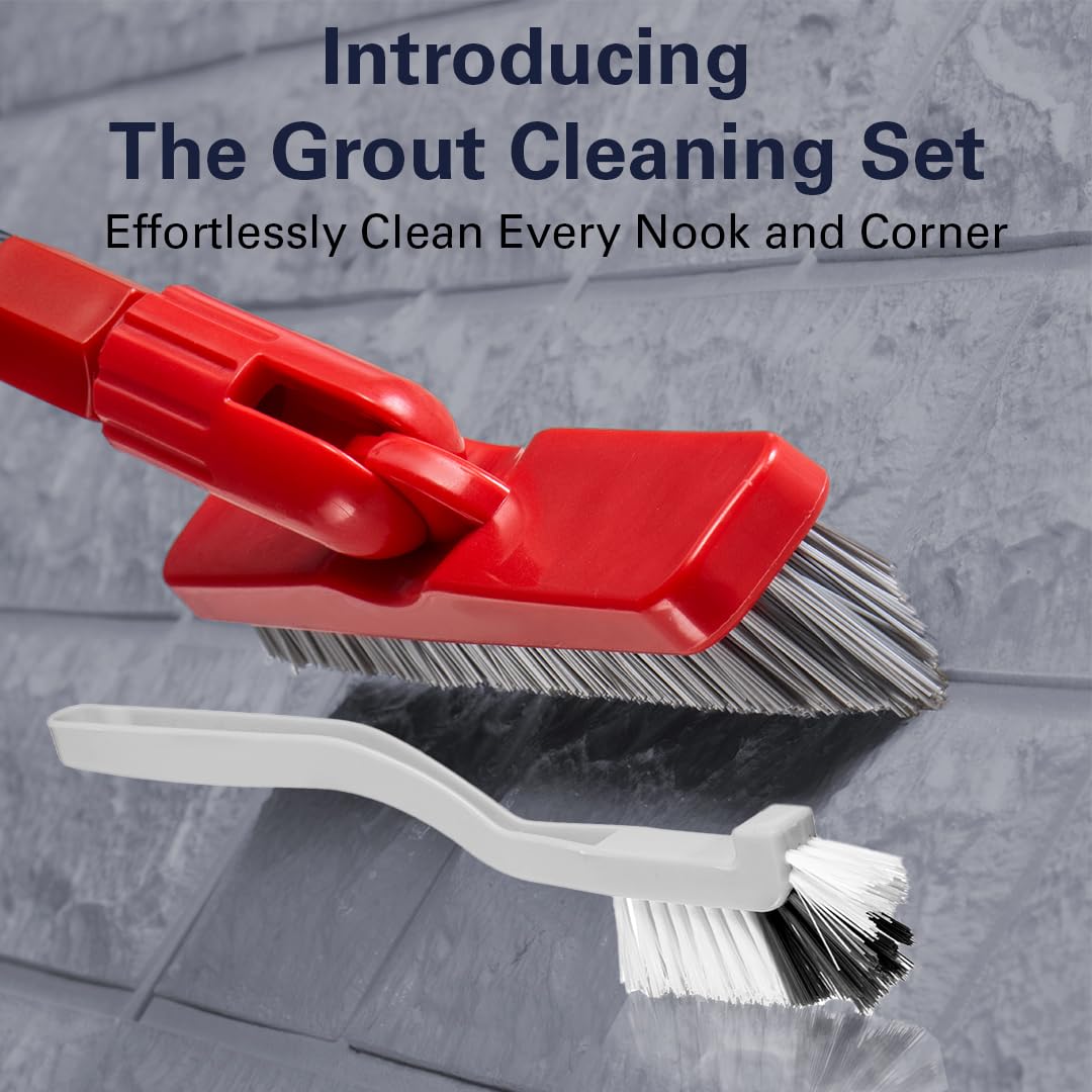 Foxtrot Living Grout Brush with Long Handle and Scrubber