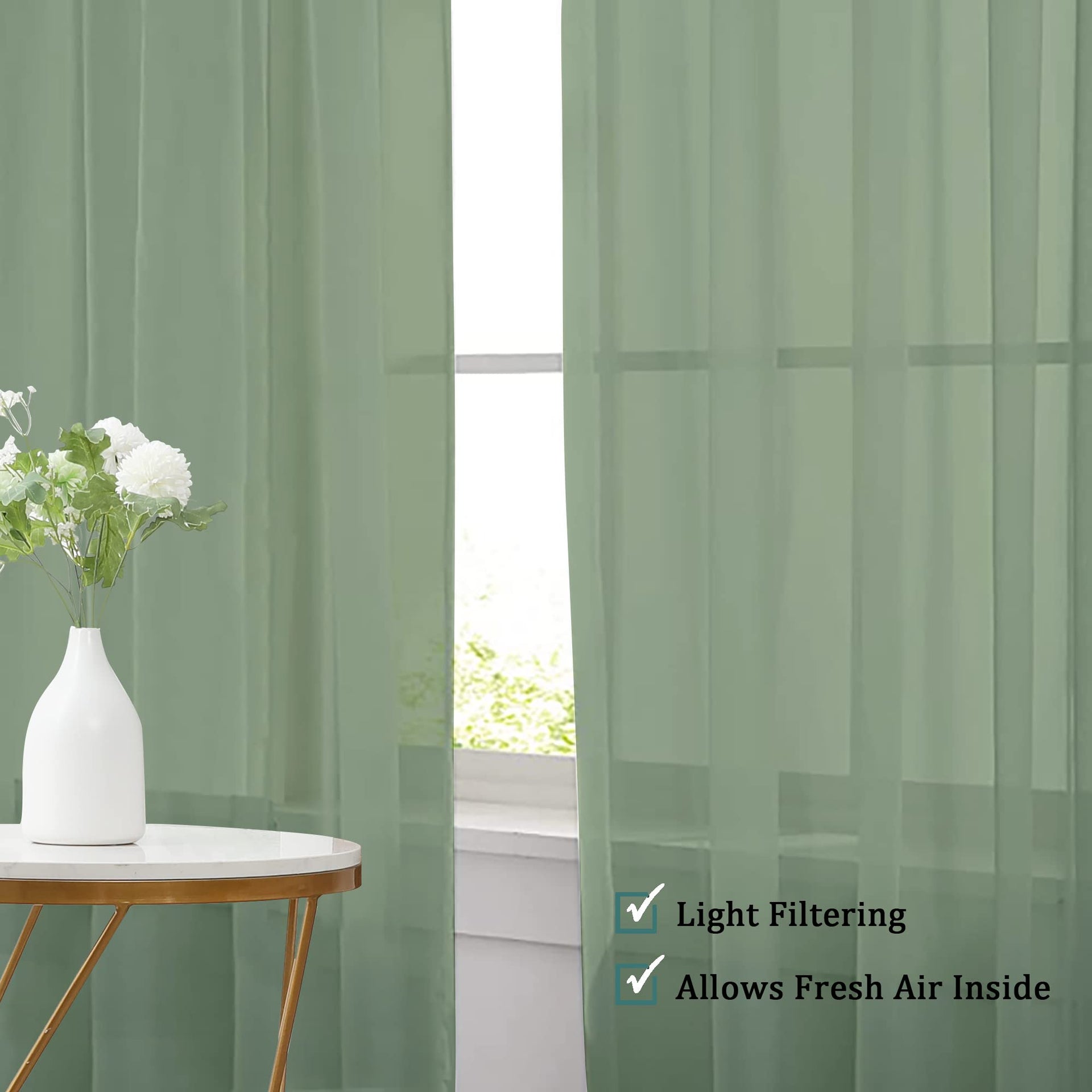 Living Room Sheer Curtains 96 Length 2 Panels Set for French Door