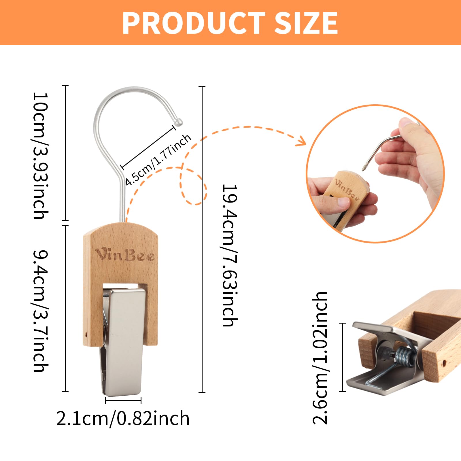 6Pcs Laundry Hooks Clips Hanger Wooden Laundry Clips with Hooks Closet Organizer Clamps Clothes Clips Laundry Hanging Clips Towel Clips for Socks (6 Count)