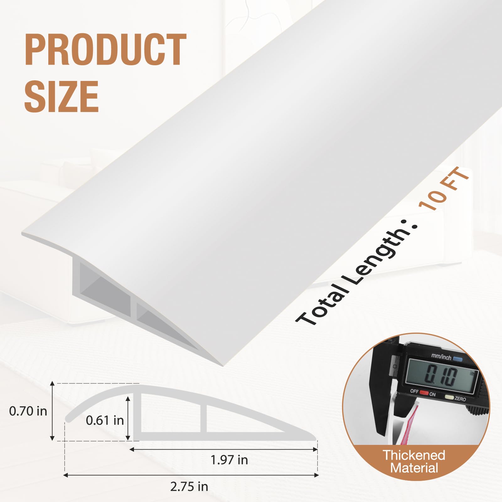 Floor Transition Strip Self Adhesive Vinyl Door Threshold Strip (10 Foot)