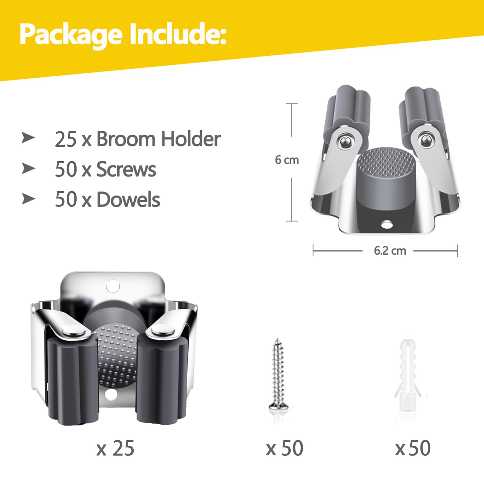 25 Pack Broom Holder Wall Mount