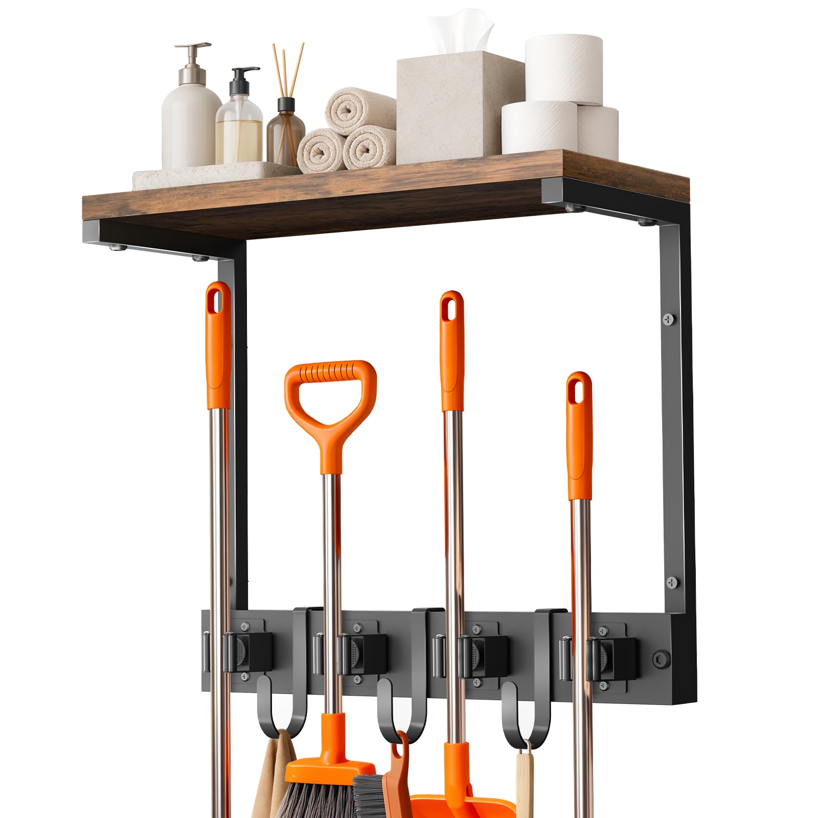 Small Broom Holder Wall Mount with Shelf