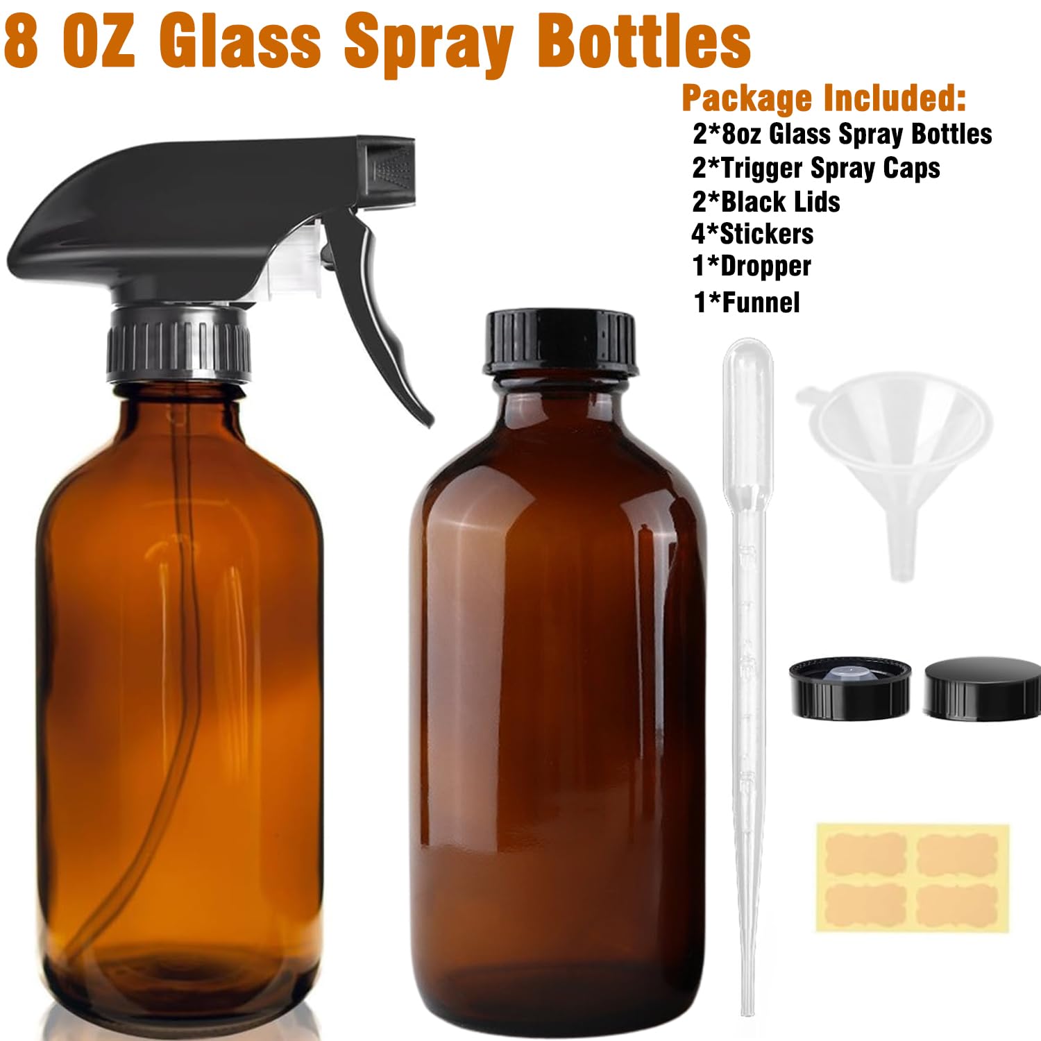 8oz Amber Glass Spray Bottles (2 Count)