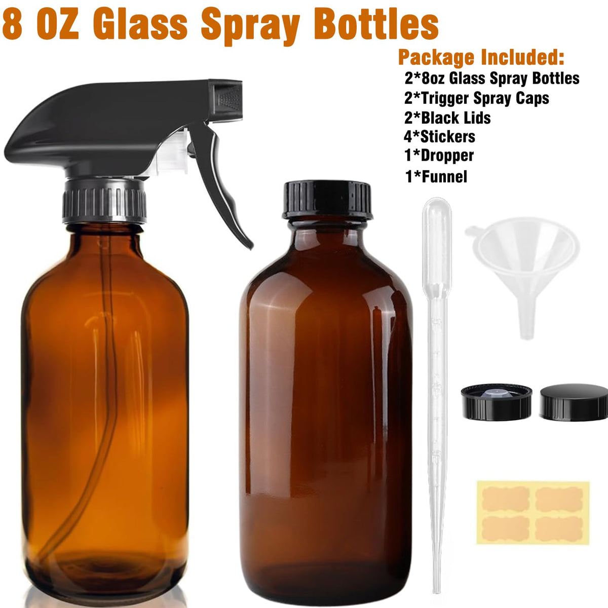8oz Amber Glass Spray Bottles (2 Count)