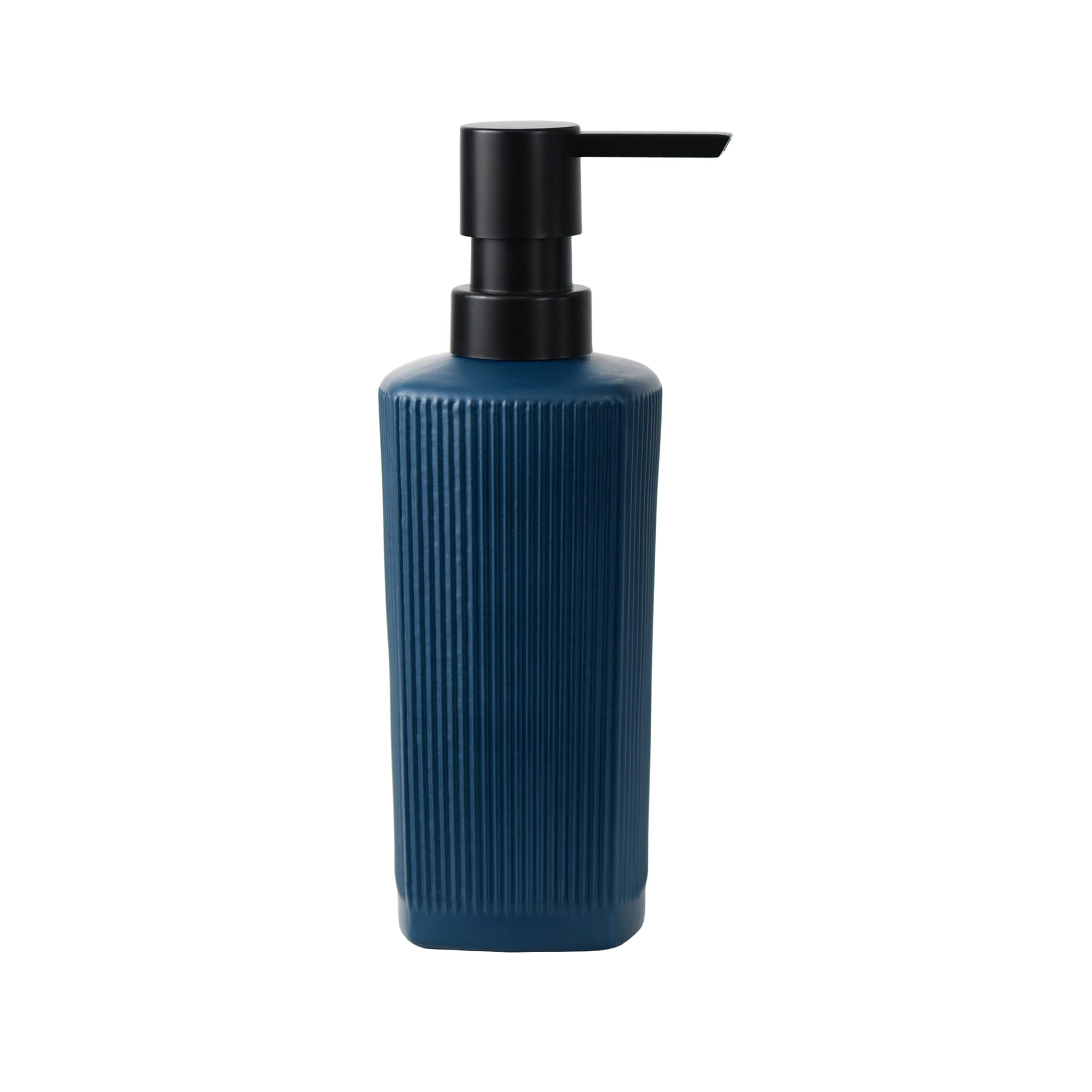 12 oz Glass Soap Dispenser with Vertical Stripe with Black Plastic Rustproof Pump