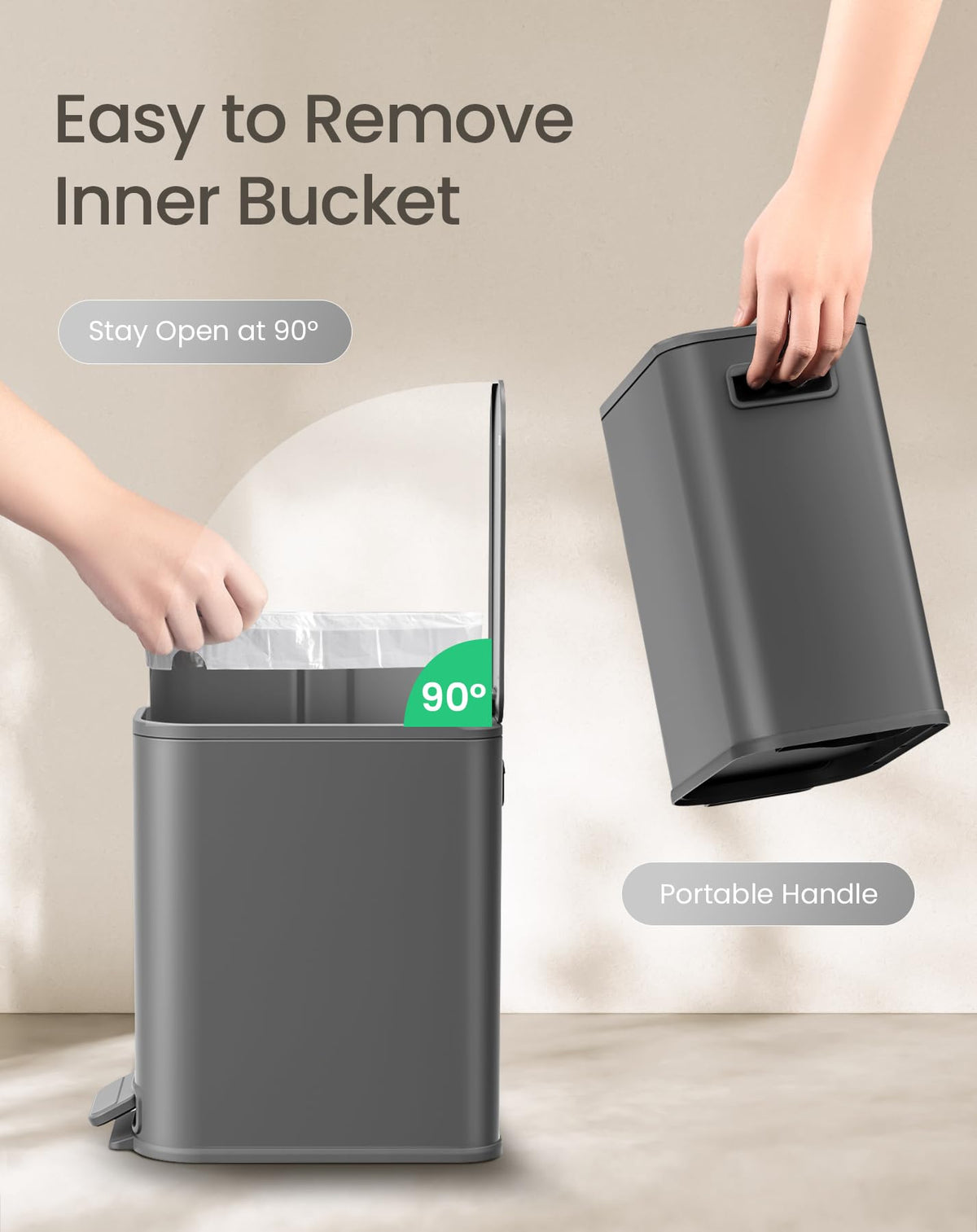 Small Bathroom Trash Can with Lid Soft Close & Pedal