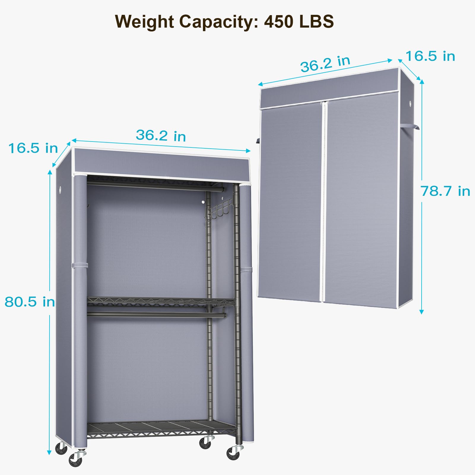 Black Clothing Rack with Grey Cover