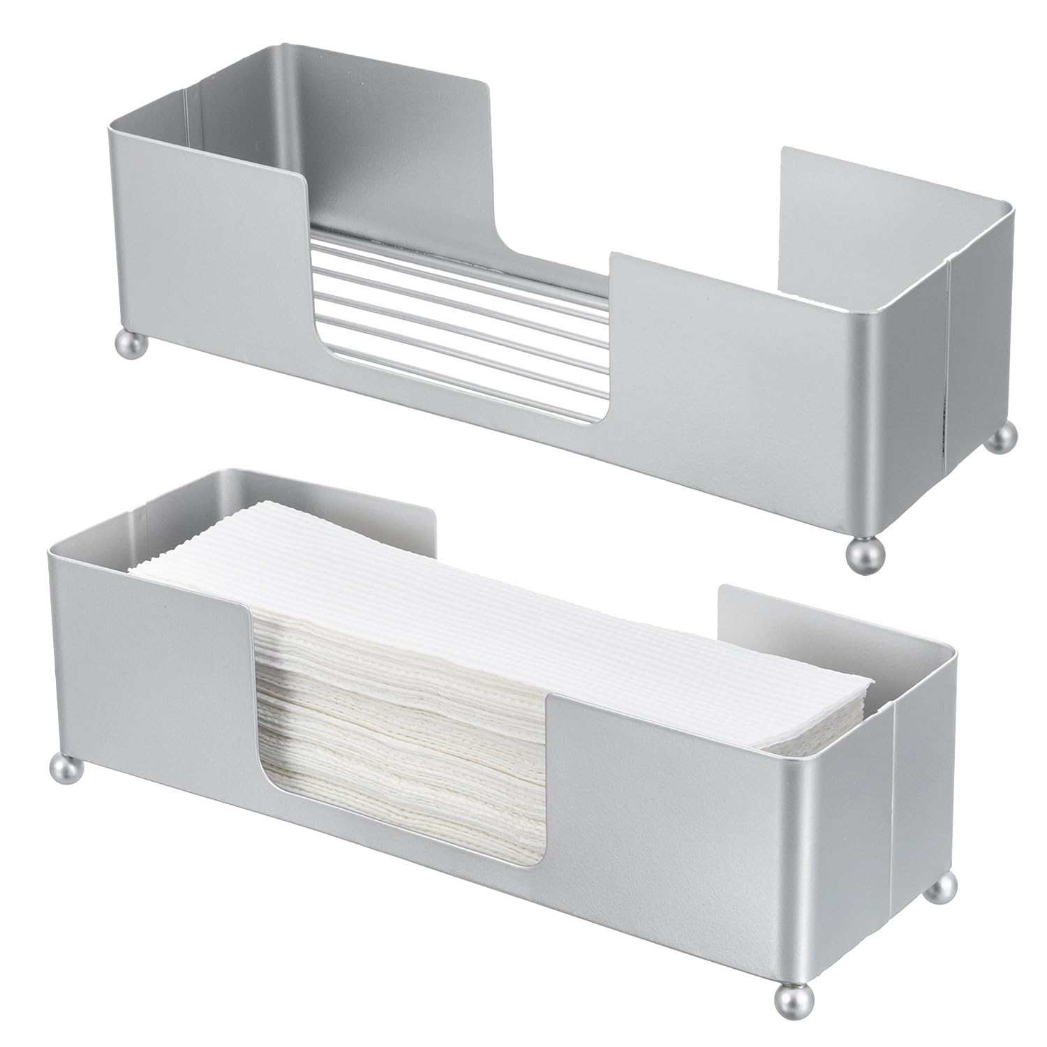 Modern Silver Tone Metal Countertop Folded Paper Towel Holders (2 Count)