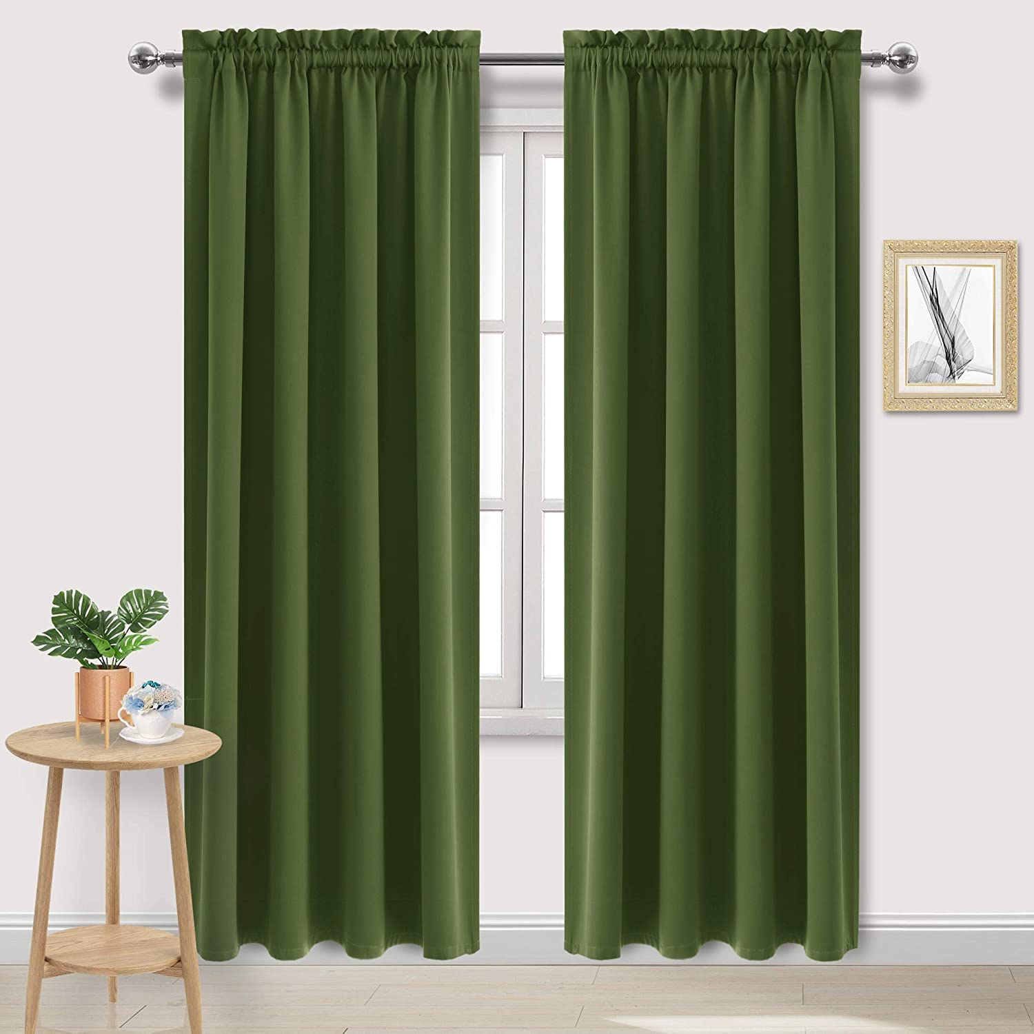 Blackout Curtains for Bedroom 42 x 84 Inch Long Olive Green 2 Panels (2 Count)