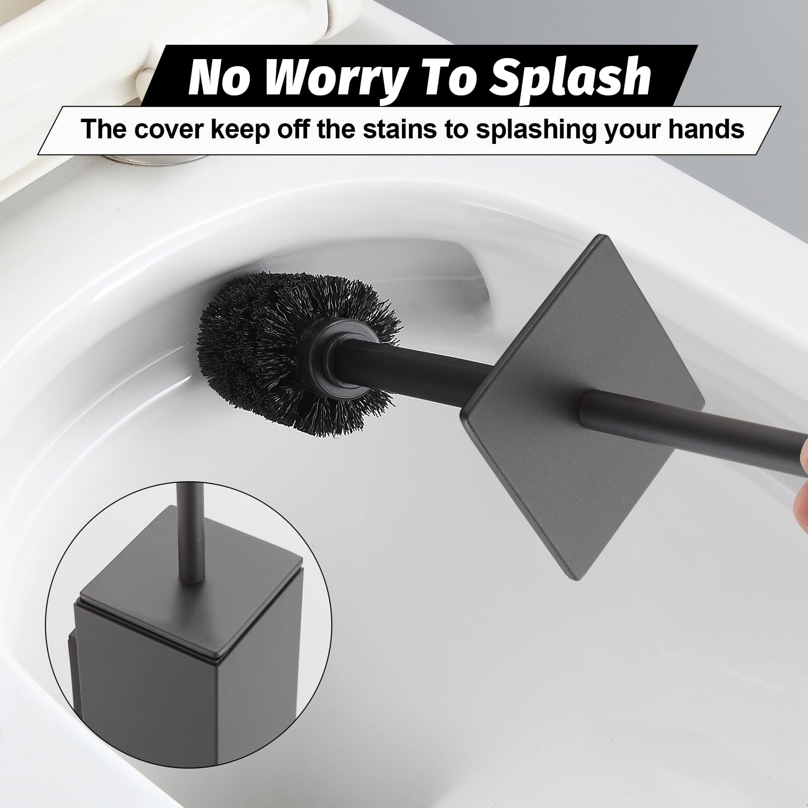 Toilet Brush and Holder Set Gun Grey Wall Mounted for Bathroom Square Design