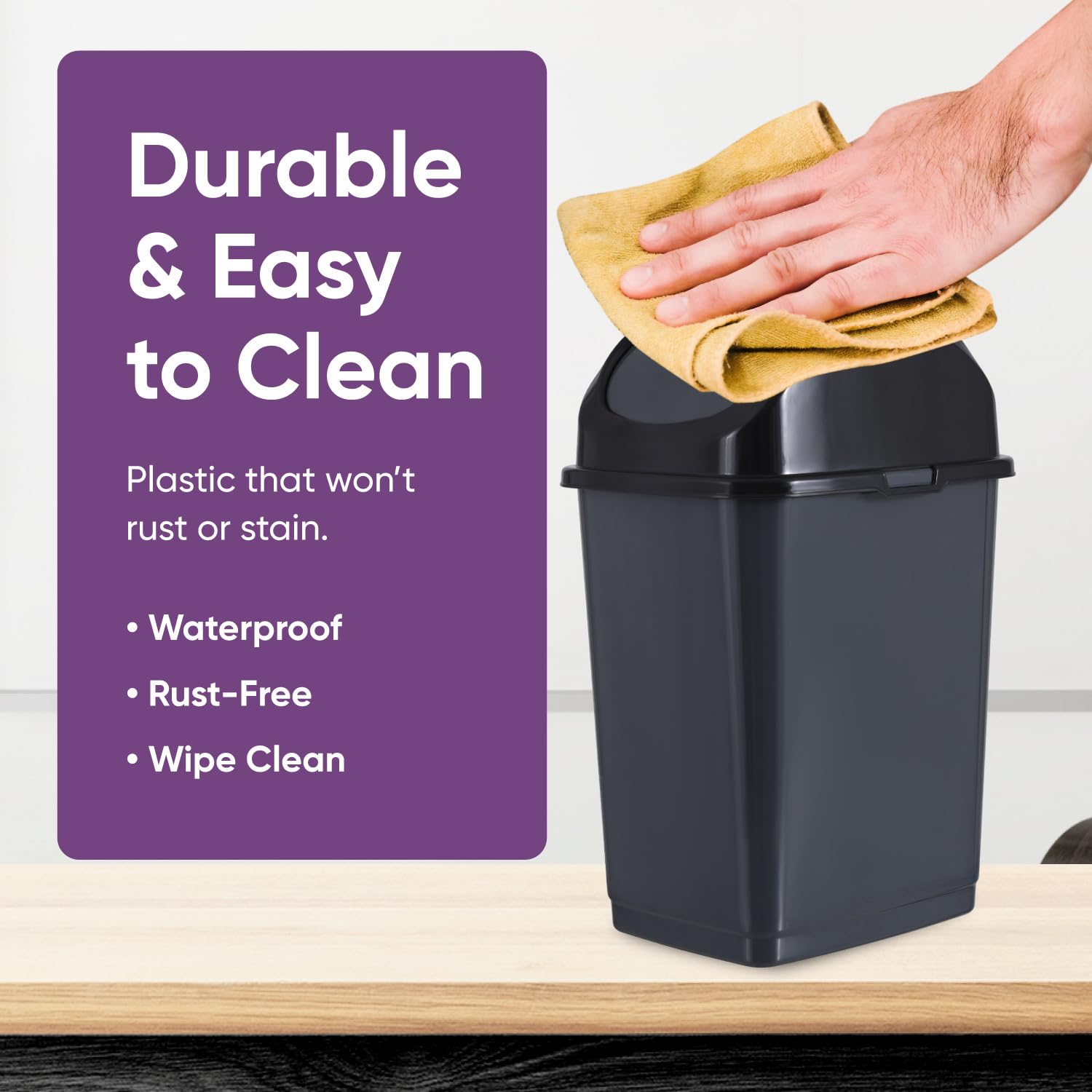 Mini 1.25 Gallon and Small 2.5 Gallon Plastic Trash Cans with Swing Top Lid (2 Count)