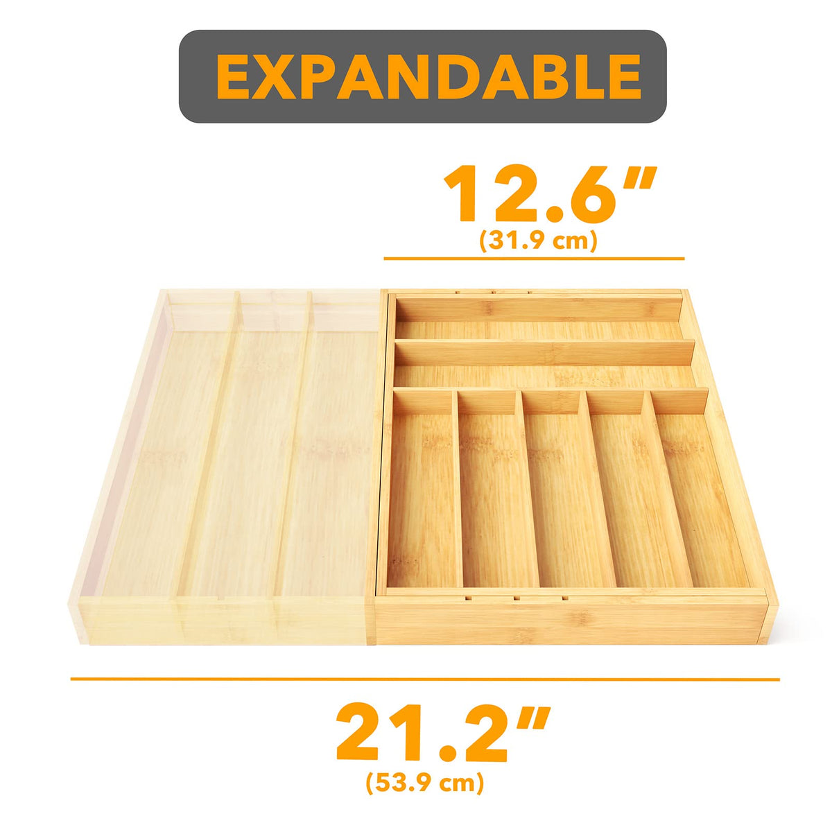 Bamboo Silverware Drawer Organizer with Labels
