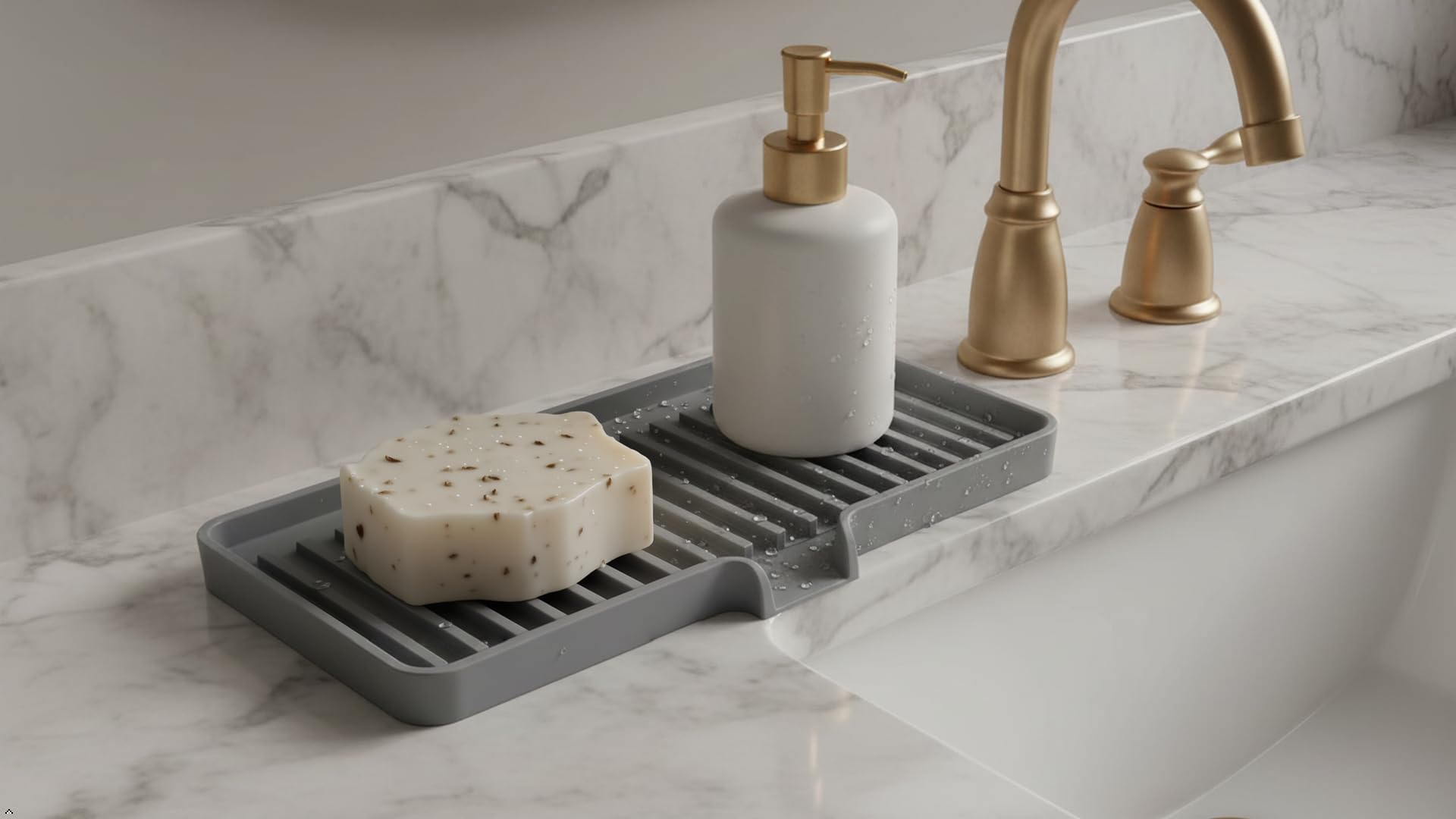 Silicone Soap Dish Tray and Sponge Holder with Drain Chute