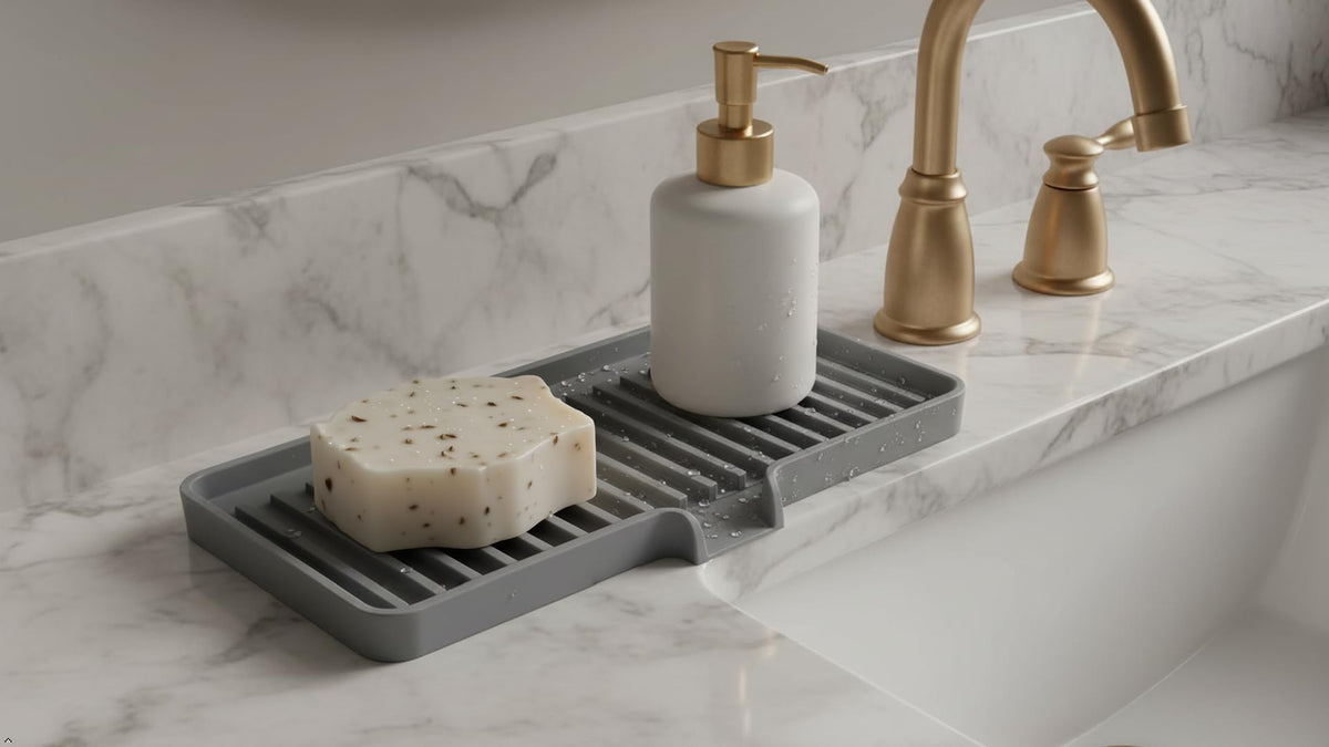 Silicone Soap Dish Tray and Sponge Holder with Drain Chute