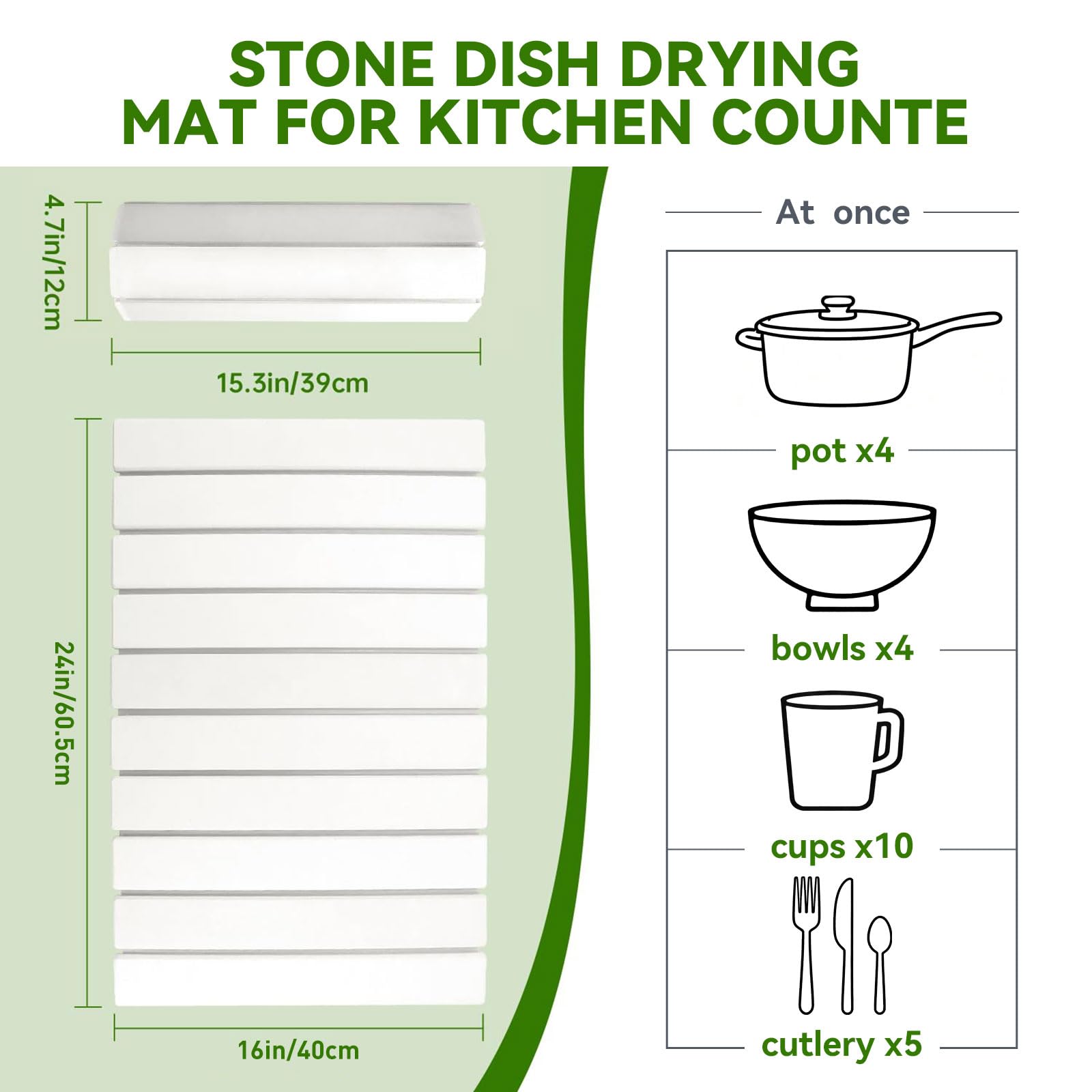 24" x16" Stone Dish Drying Mat for Kitchen Counter