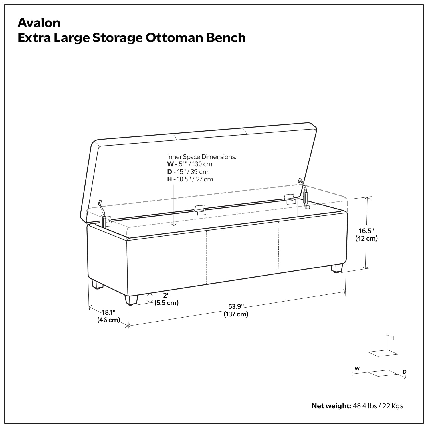 Avalon Extra Large Storage Ottoman Bench
