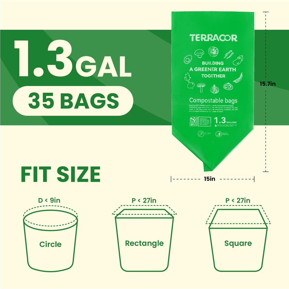 1.3 to 1.6 Gallon Compostable Trash Bags (35 Count)