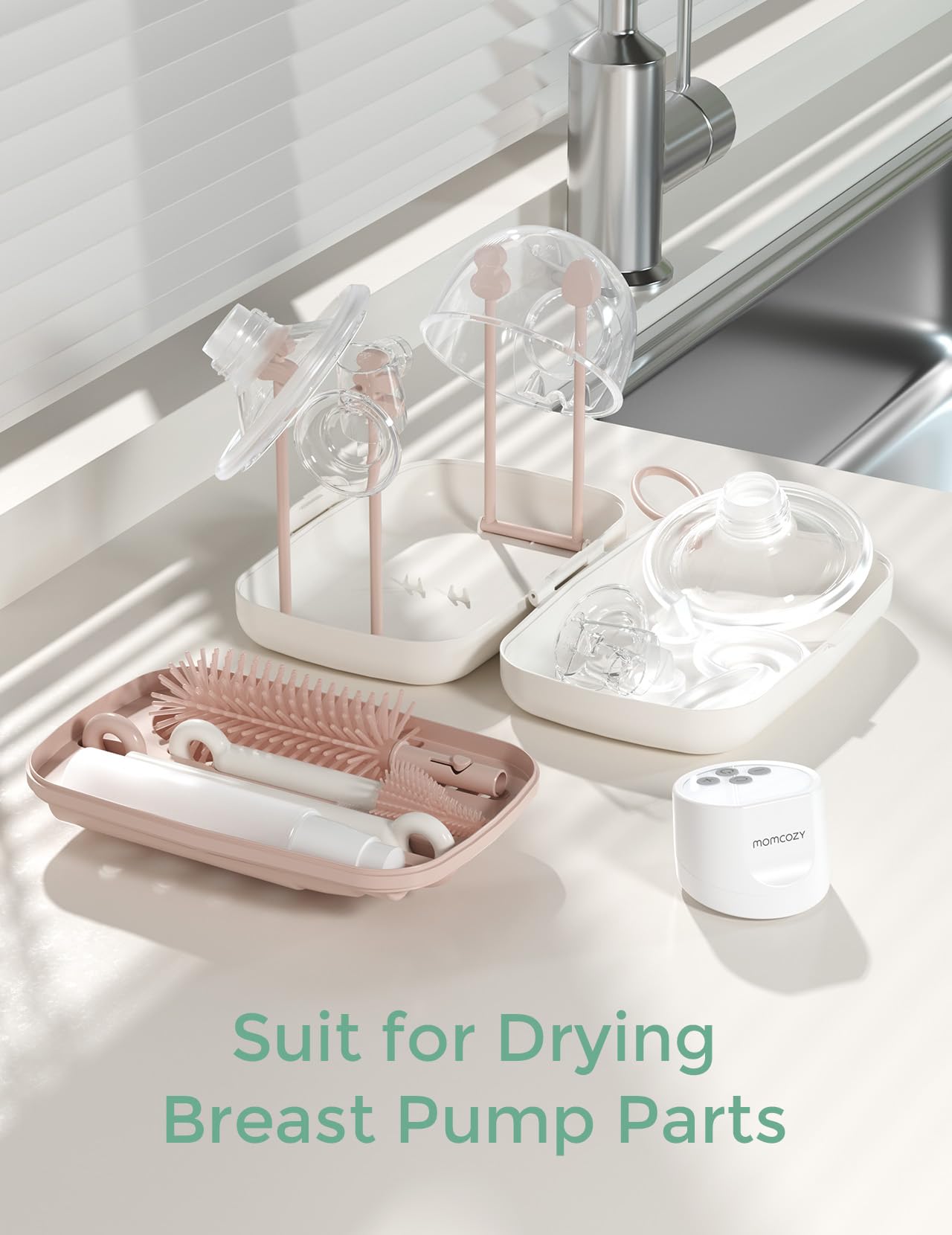 7-in-1 Baby Bottle Brush Set with Drying Rack, Pink - ModHome Supplies