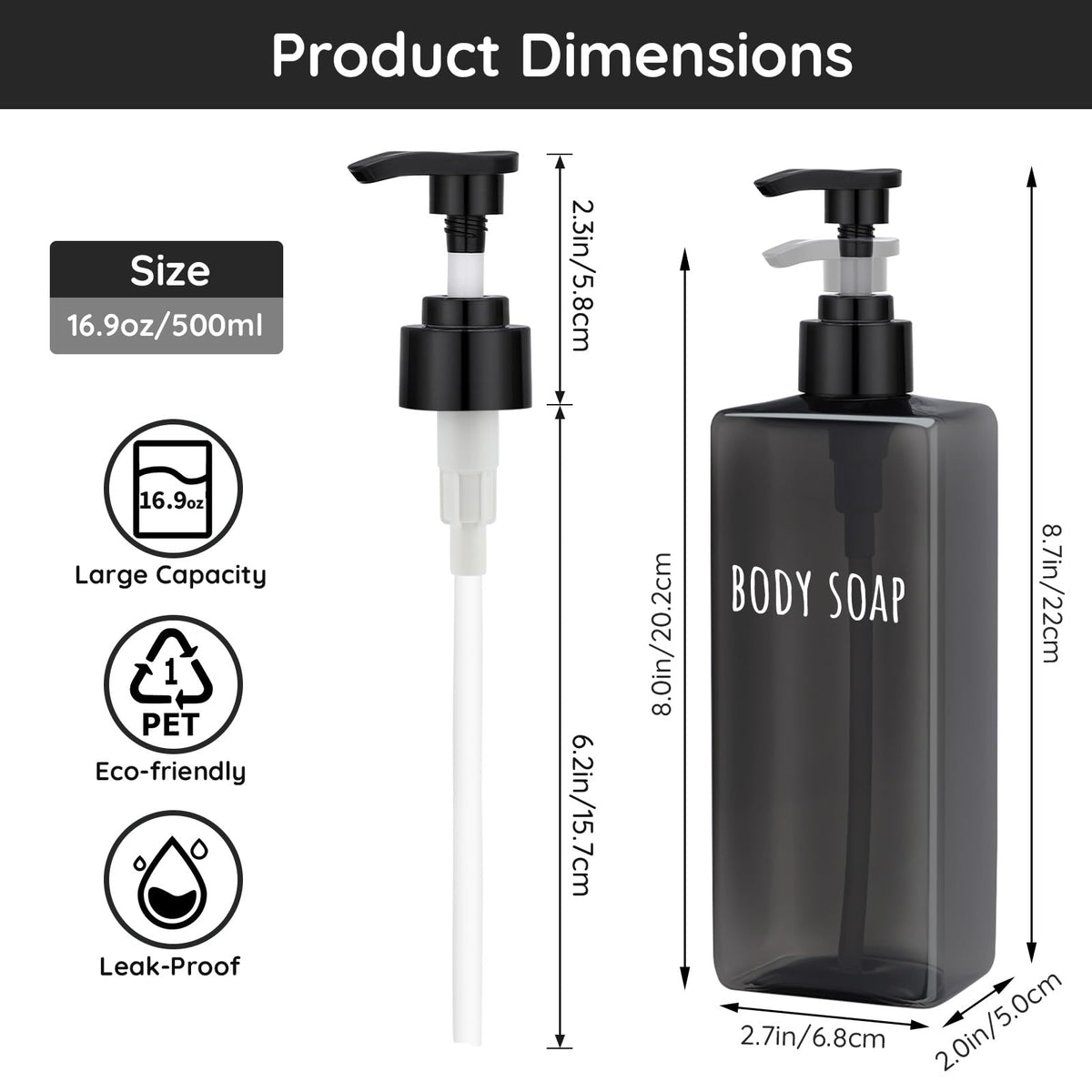16.9oz Black Shampoo and Conditioner Dispenser (3 Count)