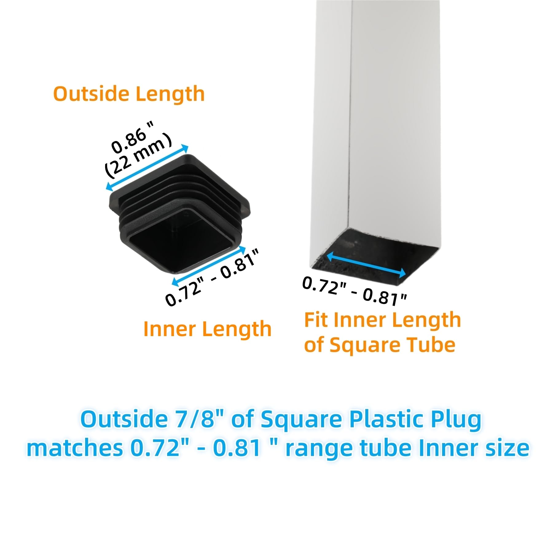 7 8" Square Tube End Cap Plastic Plugs Chair End Caps 0.86 Inch (40 Count)