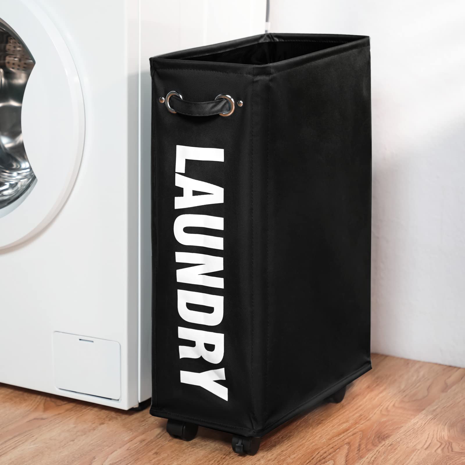 25" Slim Rolling Laundry Basket Hamper