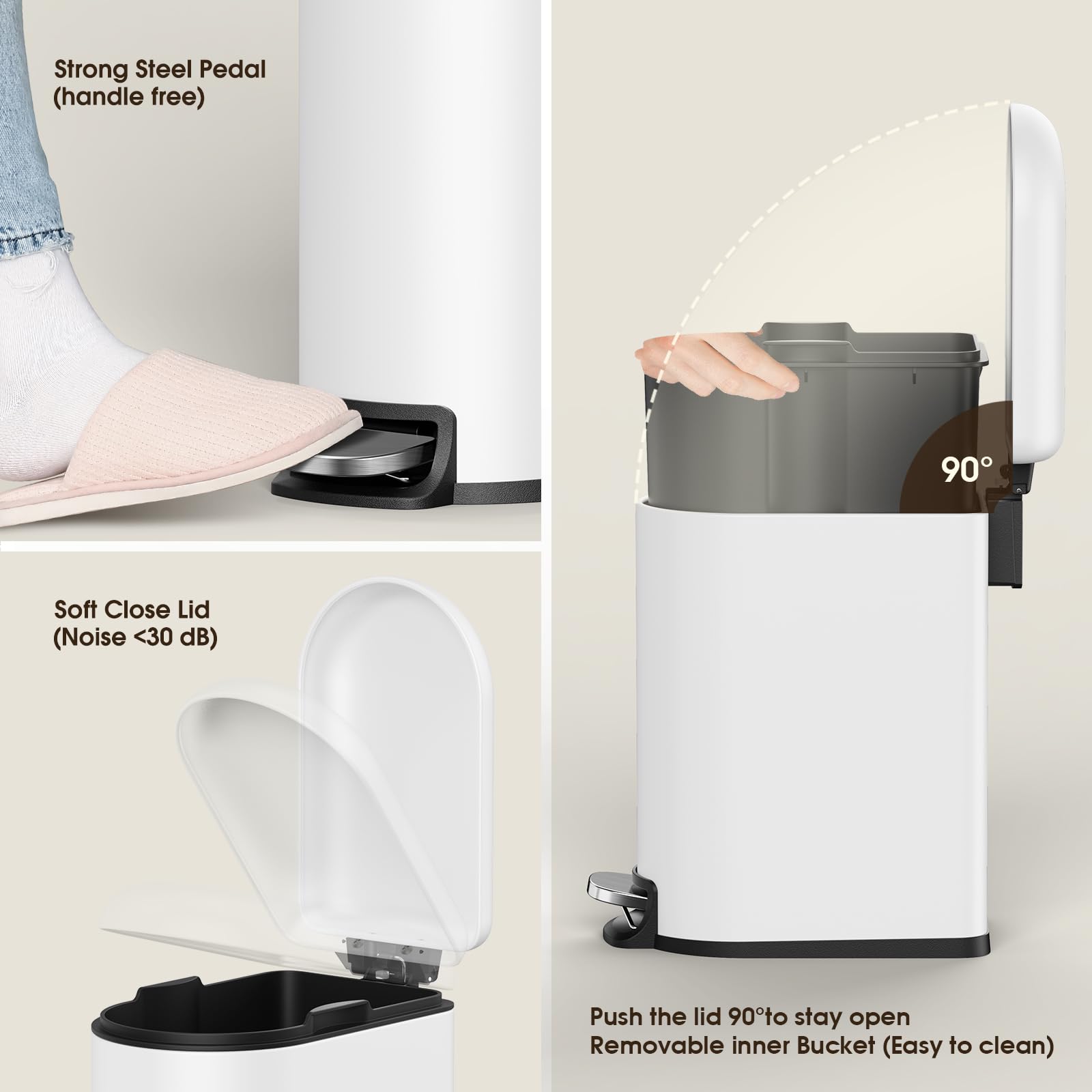 Small Bathroom Trash Can with Lid Soft Close