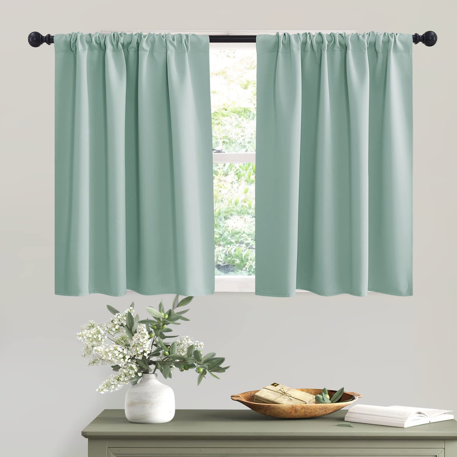 Short Blackout Curtains for Small Window Kitchen Bathroom Cafe RV (2 Count)
