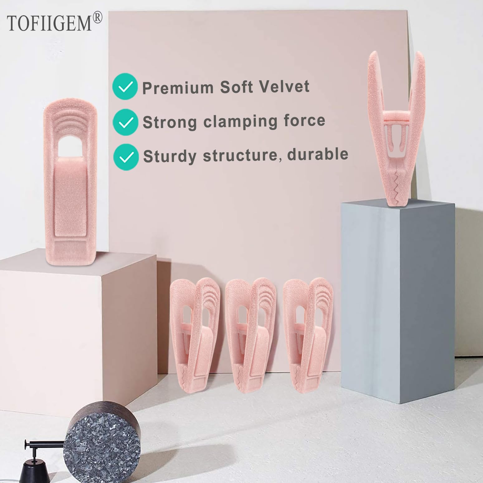 Light Pink Velvet Hangers Clips 20 PCS