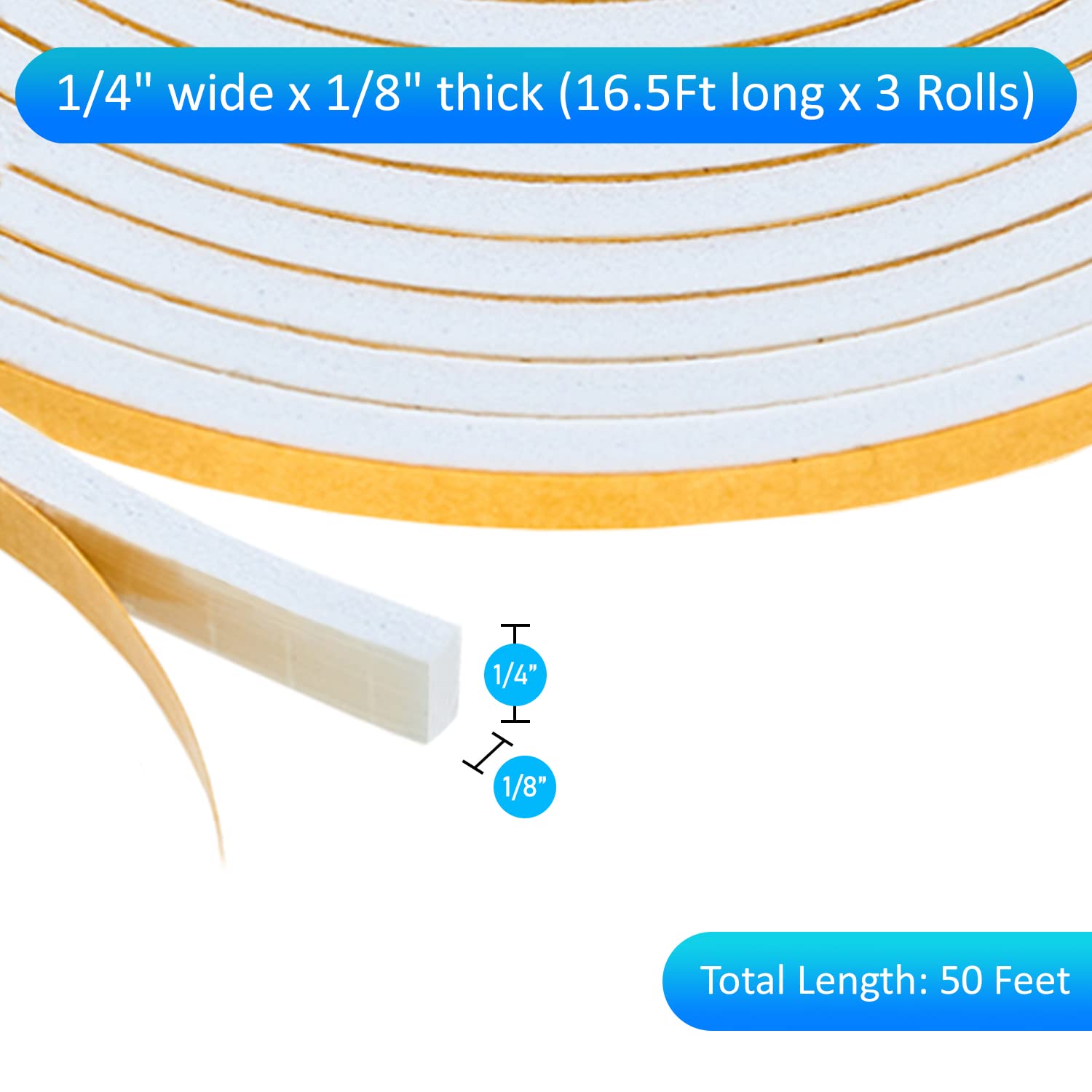 High Density Foam Weather Stripping Door Seal Strip Insulation Tape Roll for Insulating Door Frame (50 Foot)