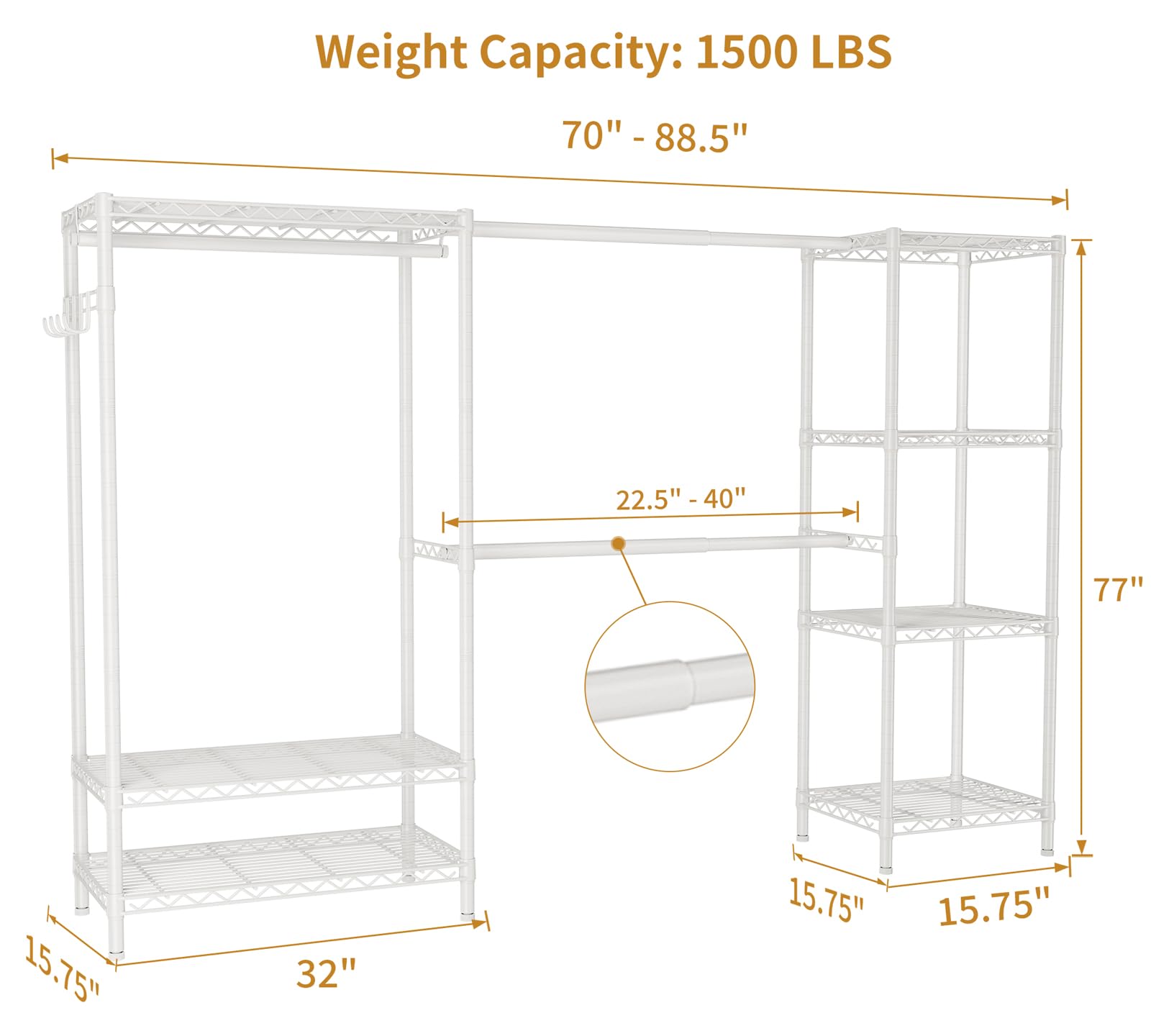 Heavy Duty Clothes Rack Metal Wardrobe with Adjustable Wire Shelves