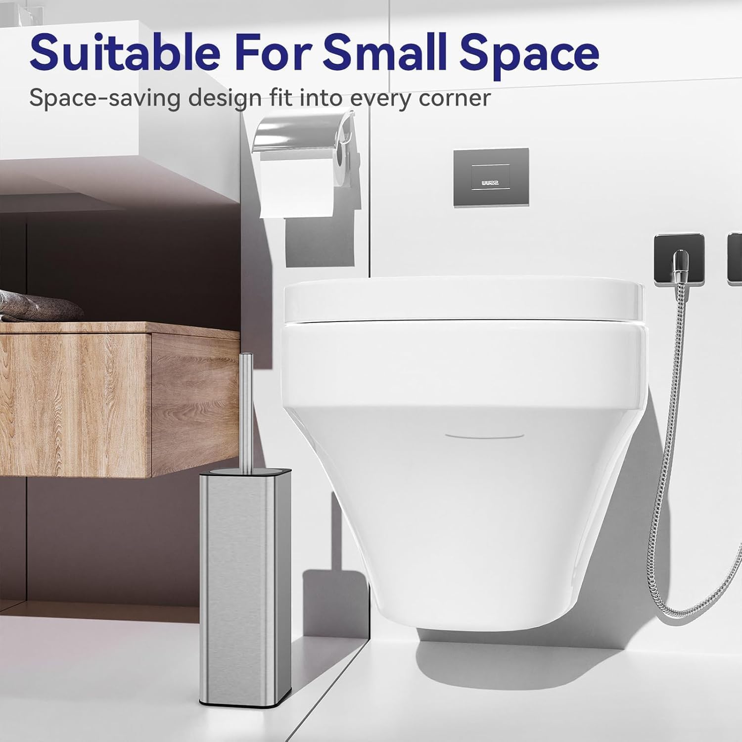 Toilet Bowl Brush and Holder for Bathroom Silver