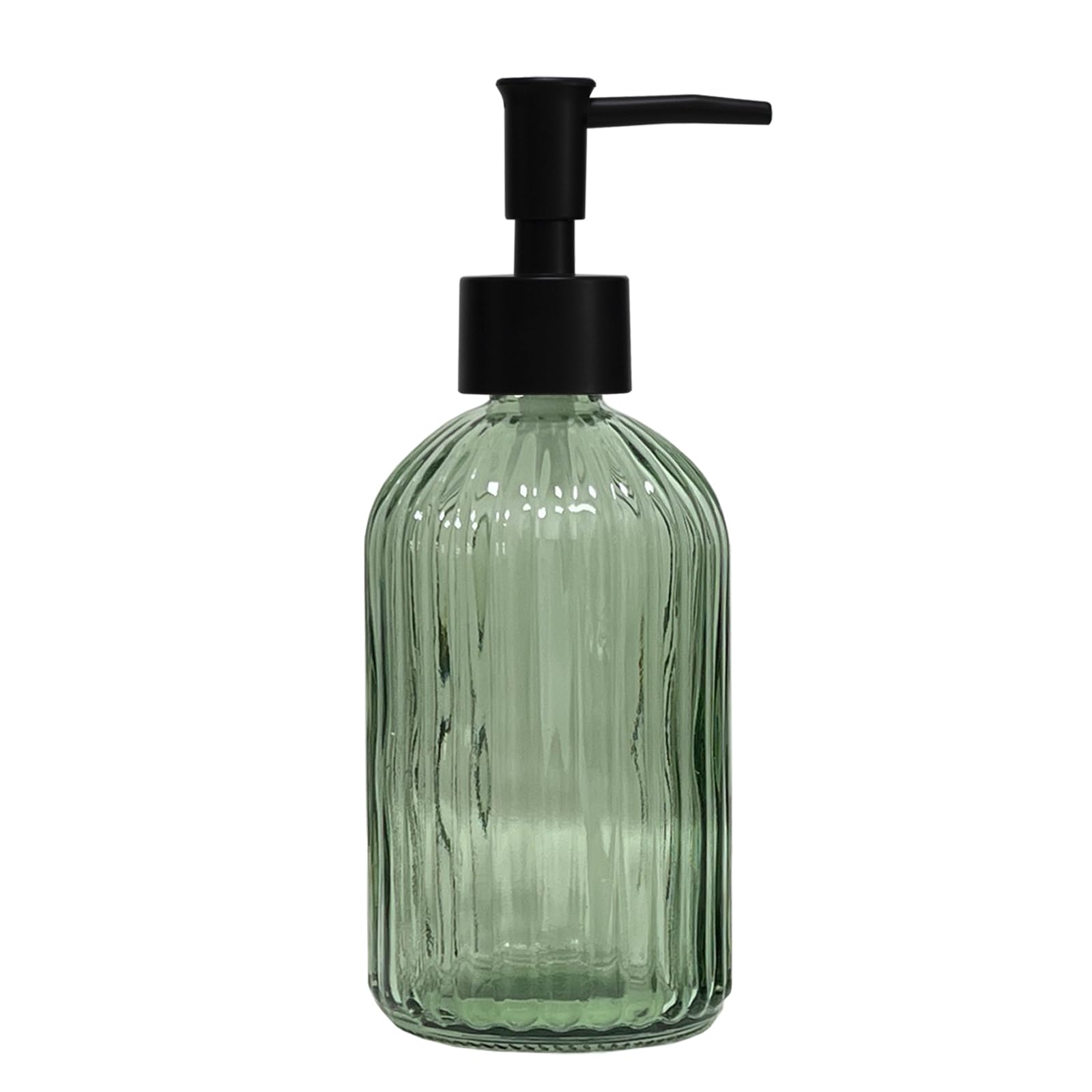 Green Glass Soap Dispenser with Black Plastic Pump
