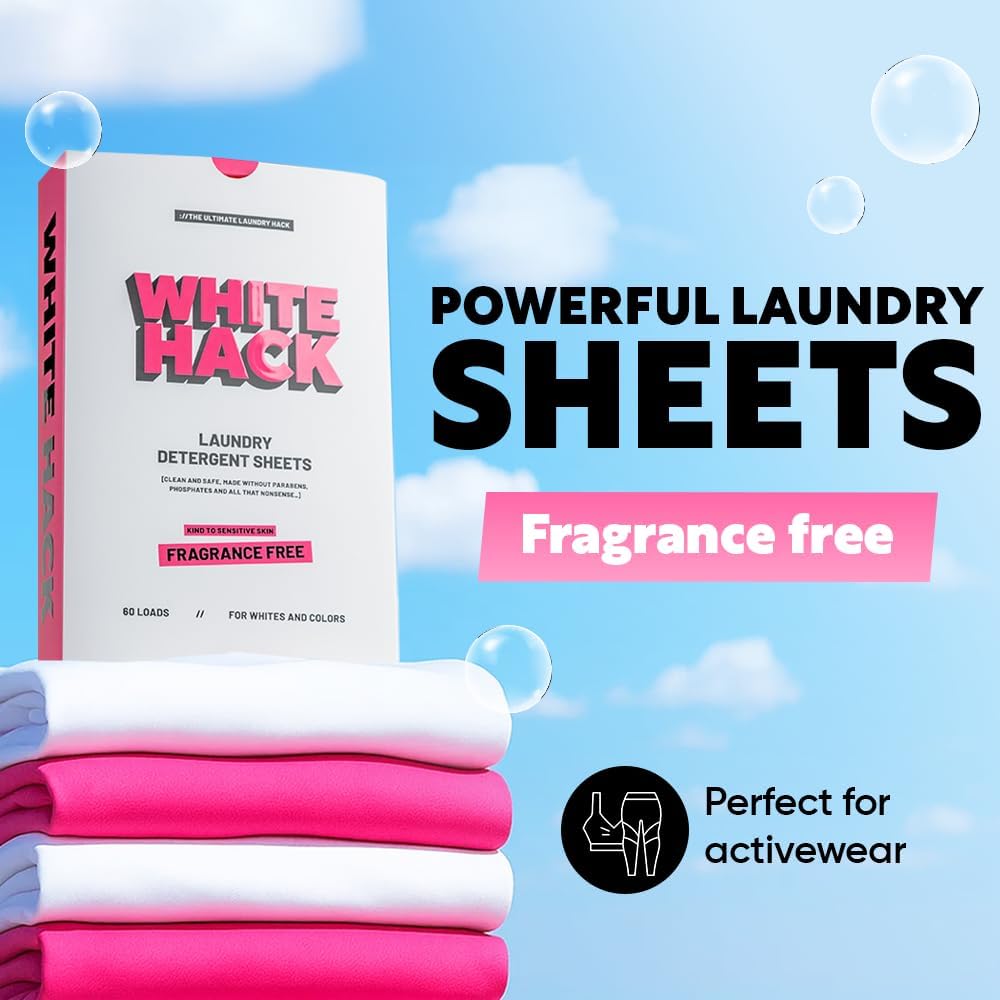 Fragrance Free Laundry Detergent Sheets | Clothes Detergent Laundry Soap Sheets for Travel - Mess-Free, Ultra Concentrated, Recyclable Packaging, Stain Fighting | Unscented, 60 Count