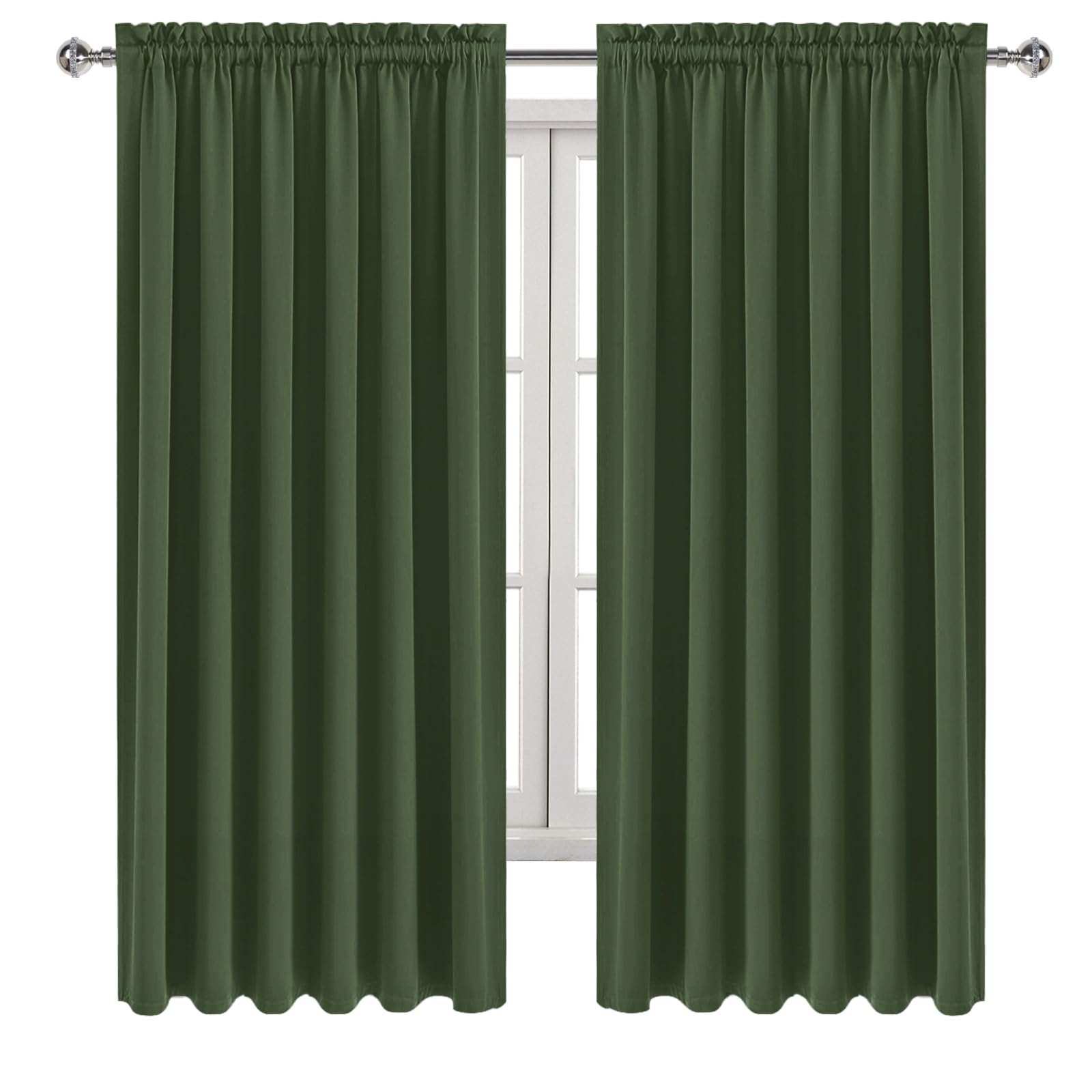 Wide Blackout Curtains for Bedroom 70 x 63 Inch Long Olive Green (2 Count)