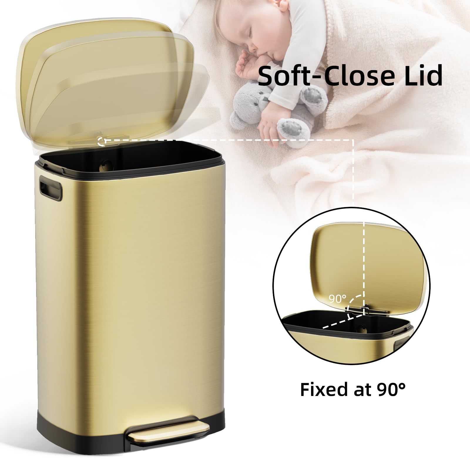13 Gallon Kitchen Trash Can with Lid