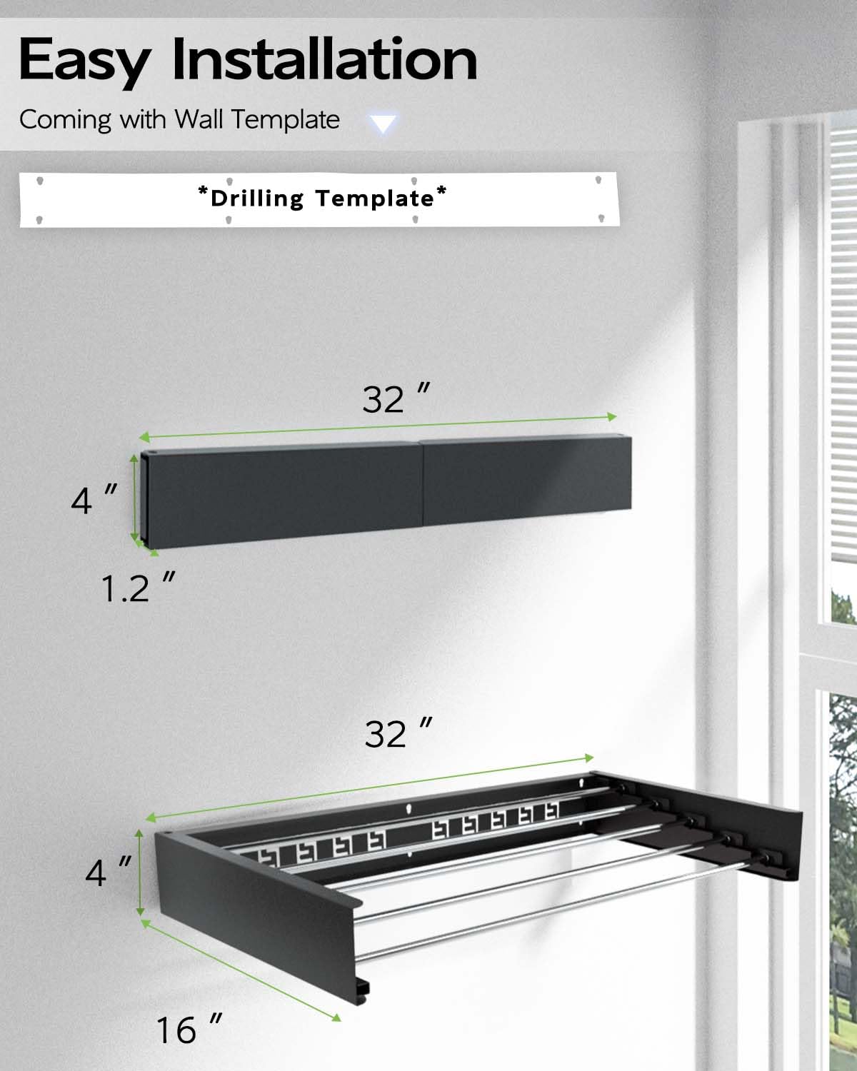 Wall Mounted Clothes Drying Rack 32"