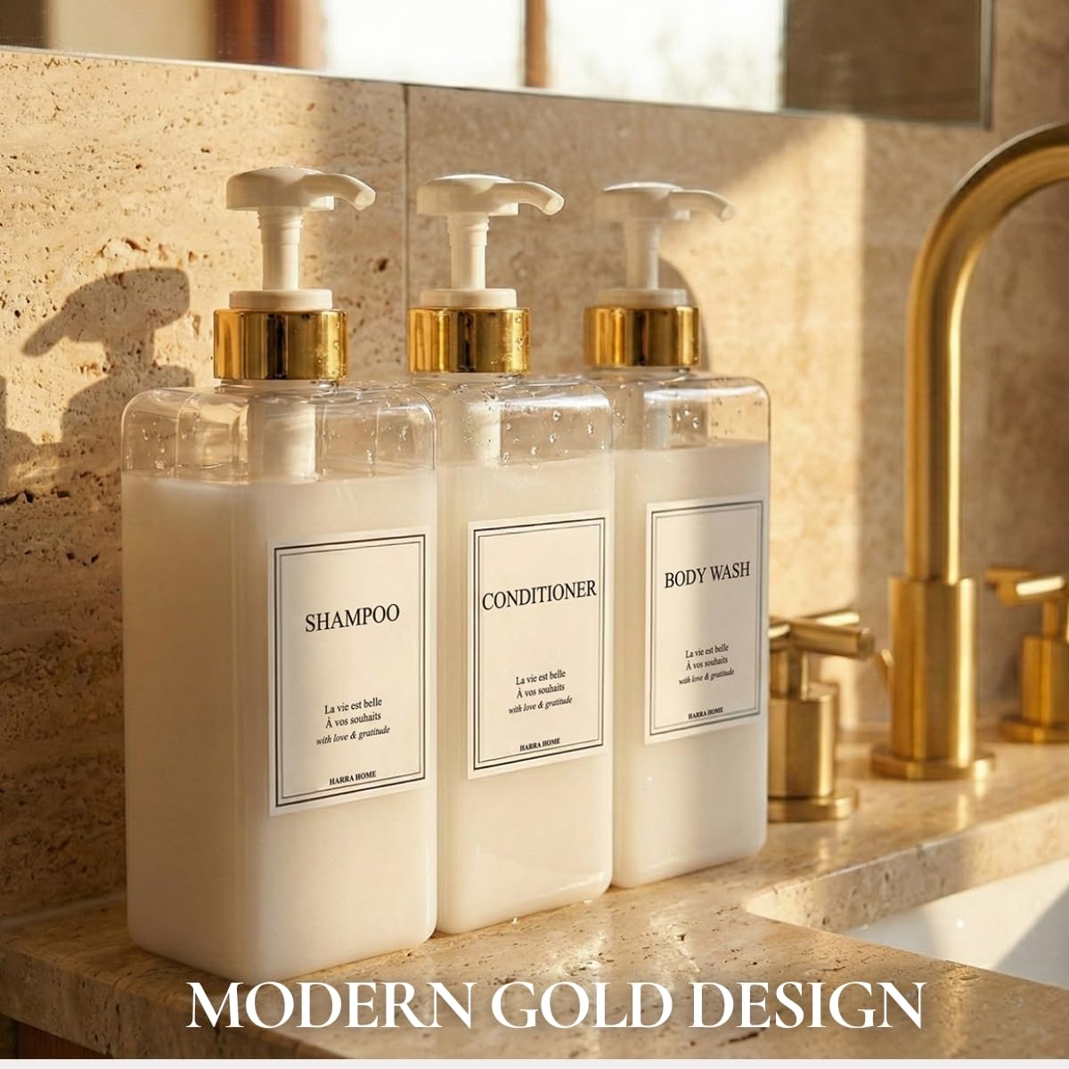 Modern Gold Design Shampoo and Conditioner Dispenser (3 Count)