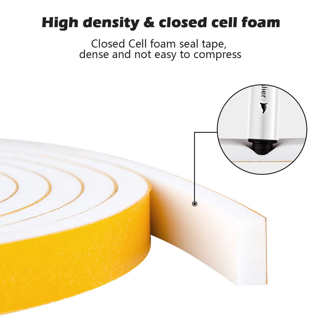 White Weather Stripping Self Adhesive Foam Tape High Density Foam Sealing Strip Window Insulation Weatherproof Gasket Tape for Doors and Windows (13 Foot)