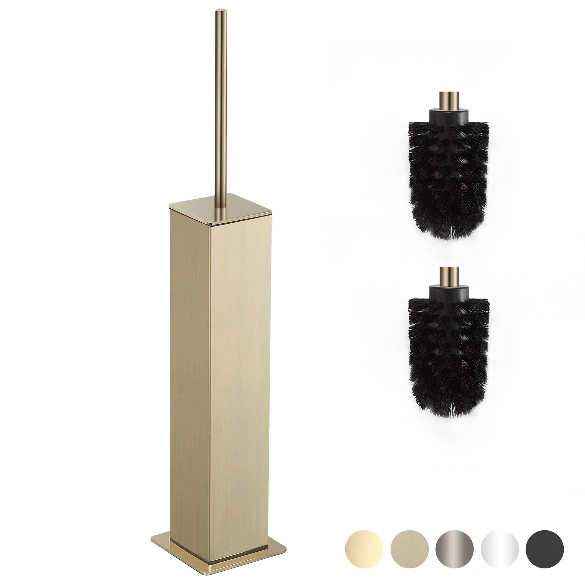 Toilet Brush and Holder Set Brushed Gold Stainless Steel 304 Square Freestanding Toilet Brush for Bathroom
