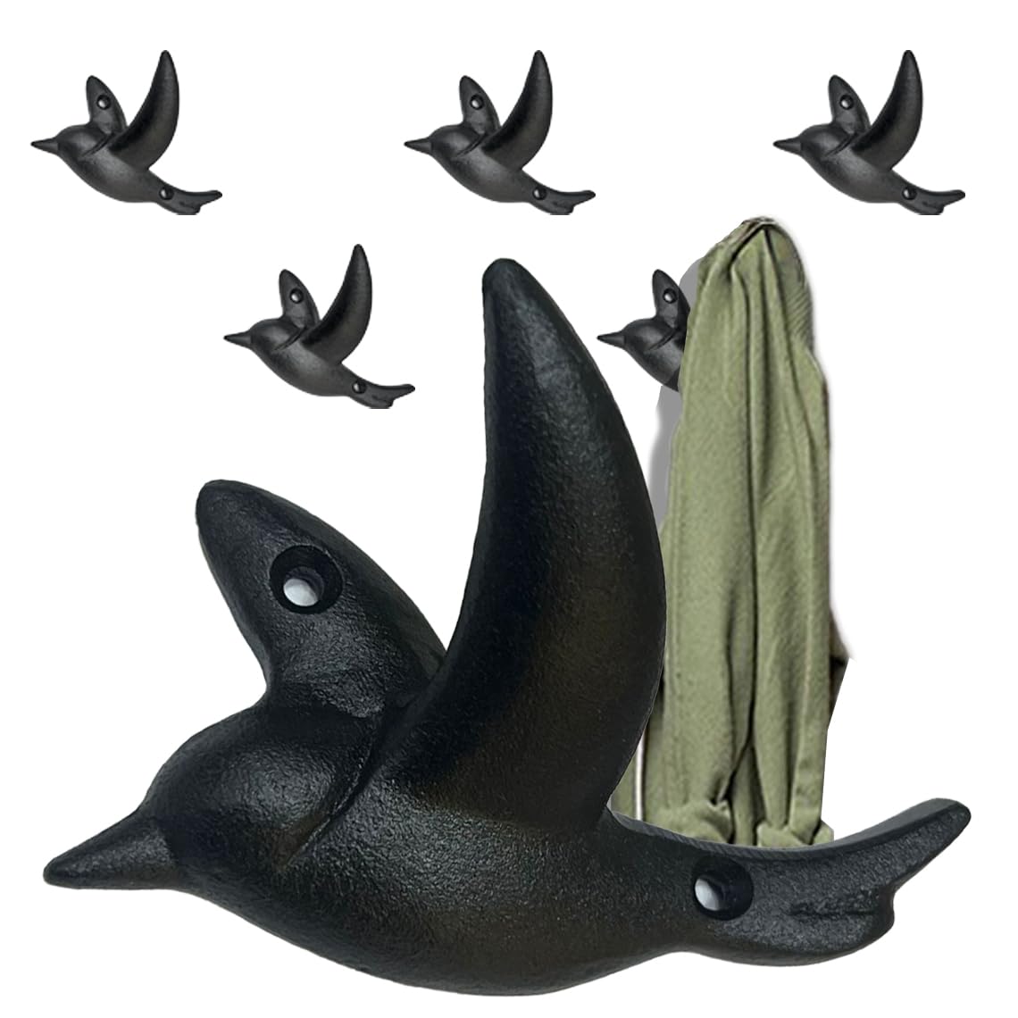Flying Bird Iron Cast Decorative Bird Wall Mounted Coat Hooks (3 Count)