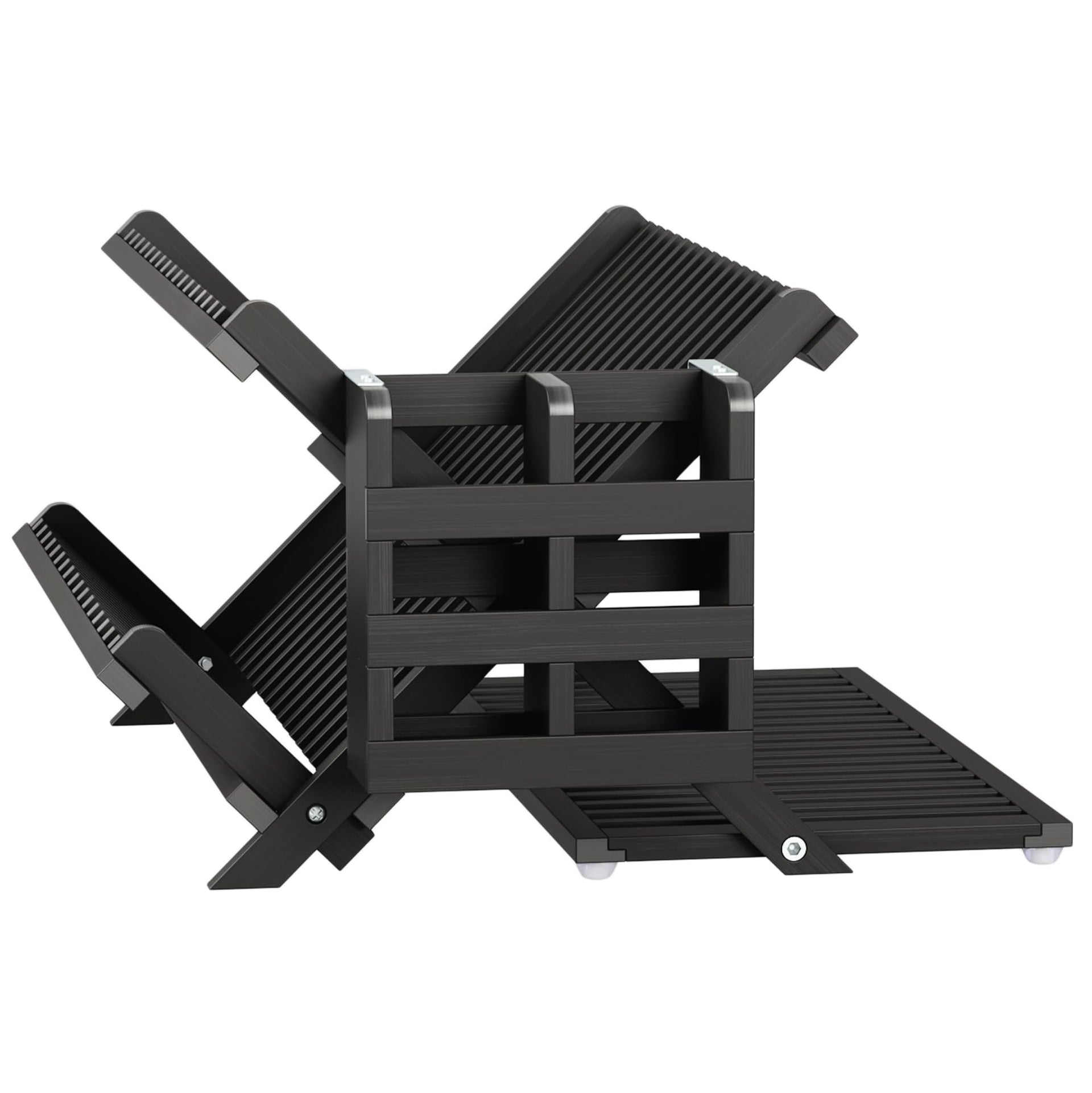 Black Bamboo Dish Drying Rack with Utensil Holder