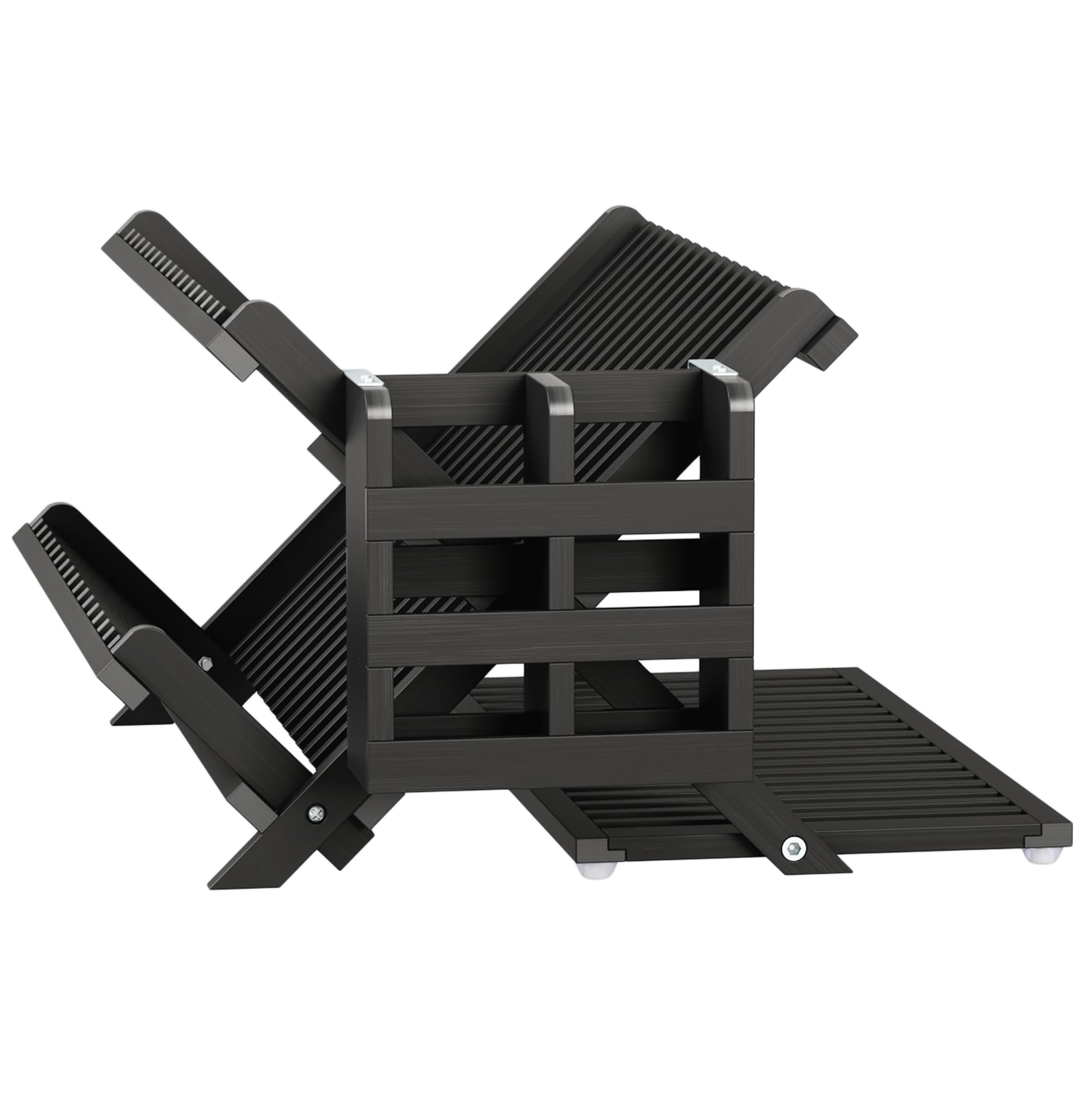 Black Bamboo Dish Drying Rack with Utensil Holder