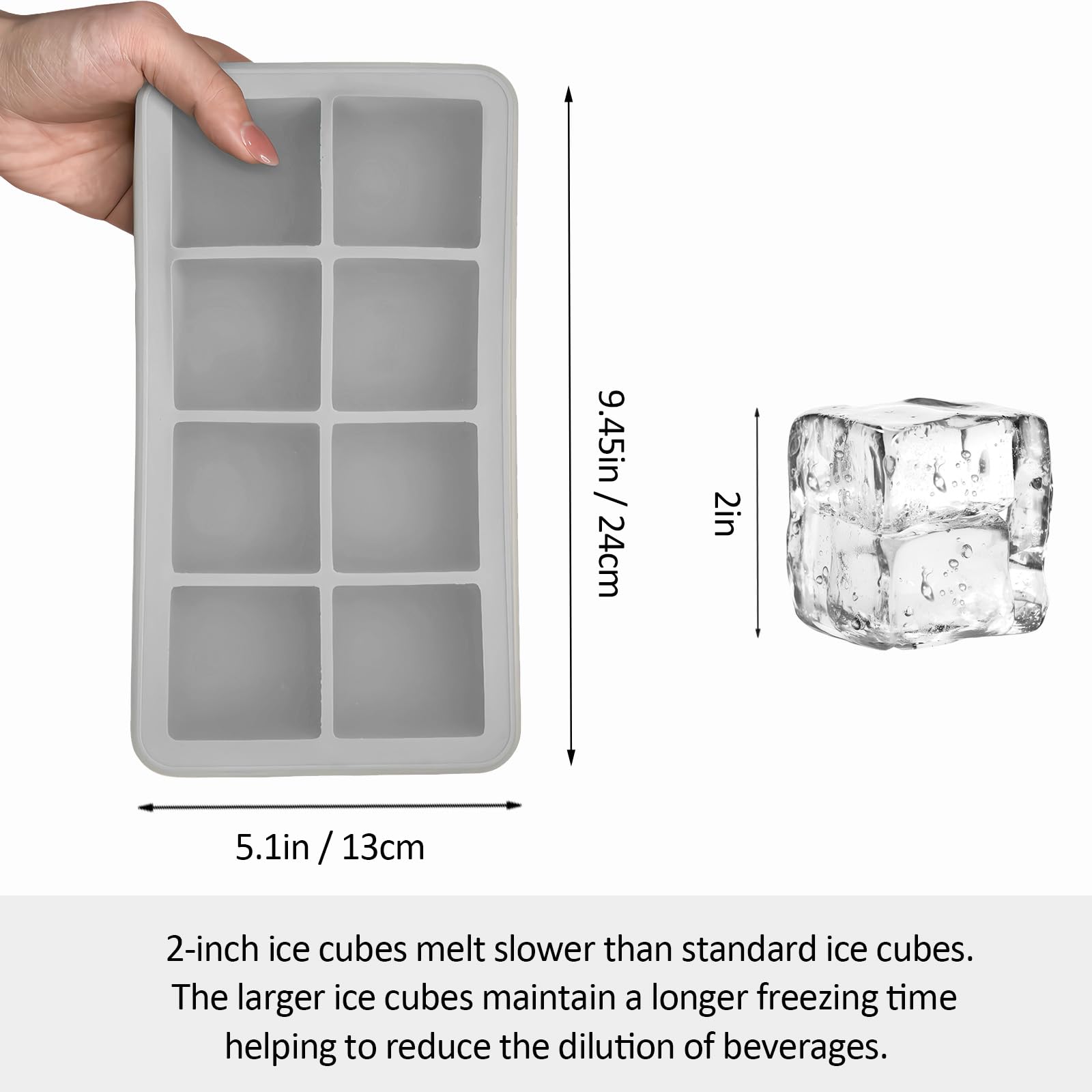2 Pack Silicone 2 Inch Large Ice Cube Molds for Cocktails Wine Fruit and Bourbon Whiskey Easy Release Ice Cube Tray with Lid Ideal for Cold Drinks and Entertaining Gatherings (15.34 Ounce)