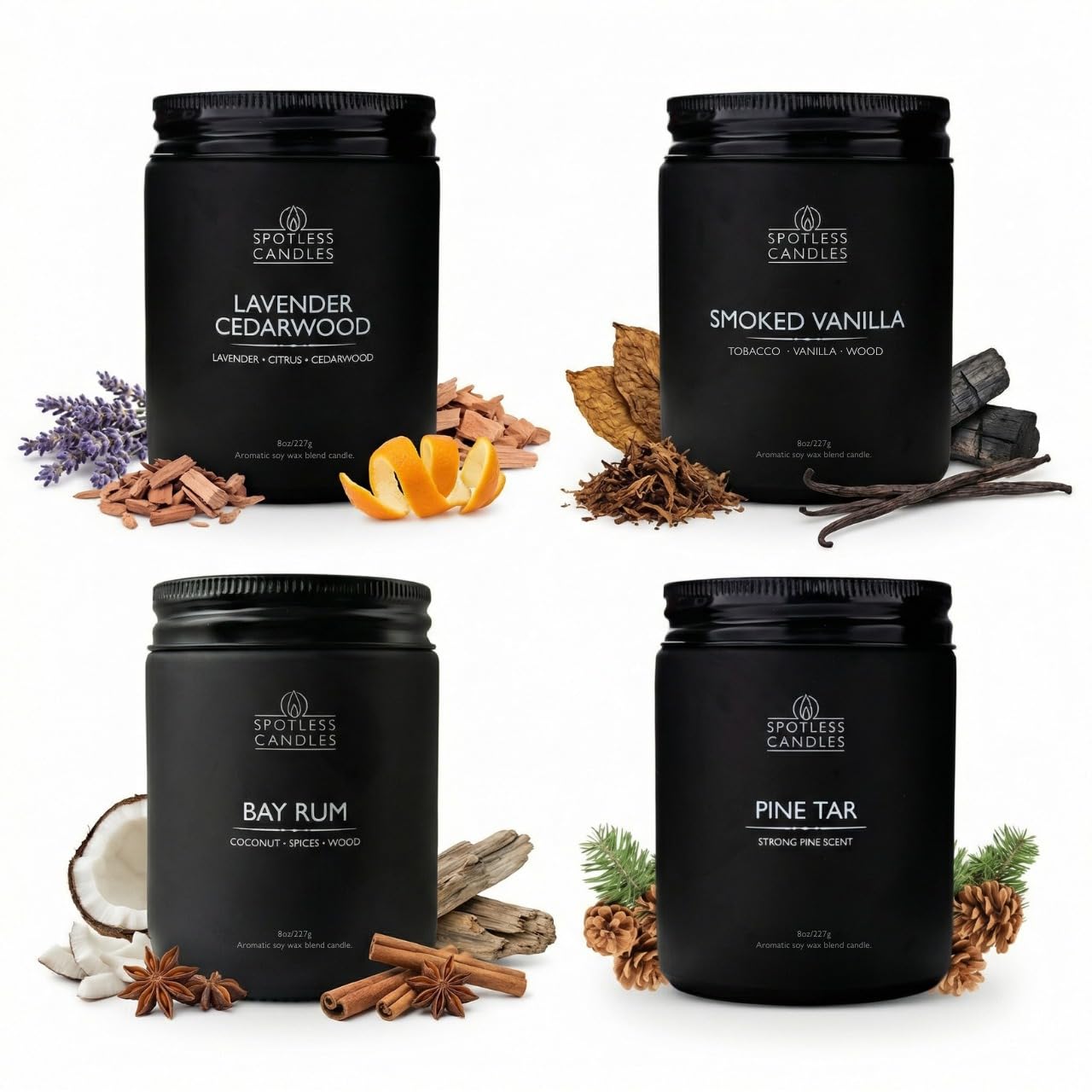 Men's Candle Gift Set; 4 x 8oz Scented Candles; Bay Rum (4 Count)