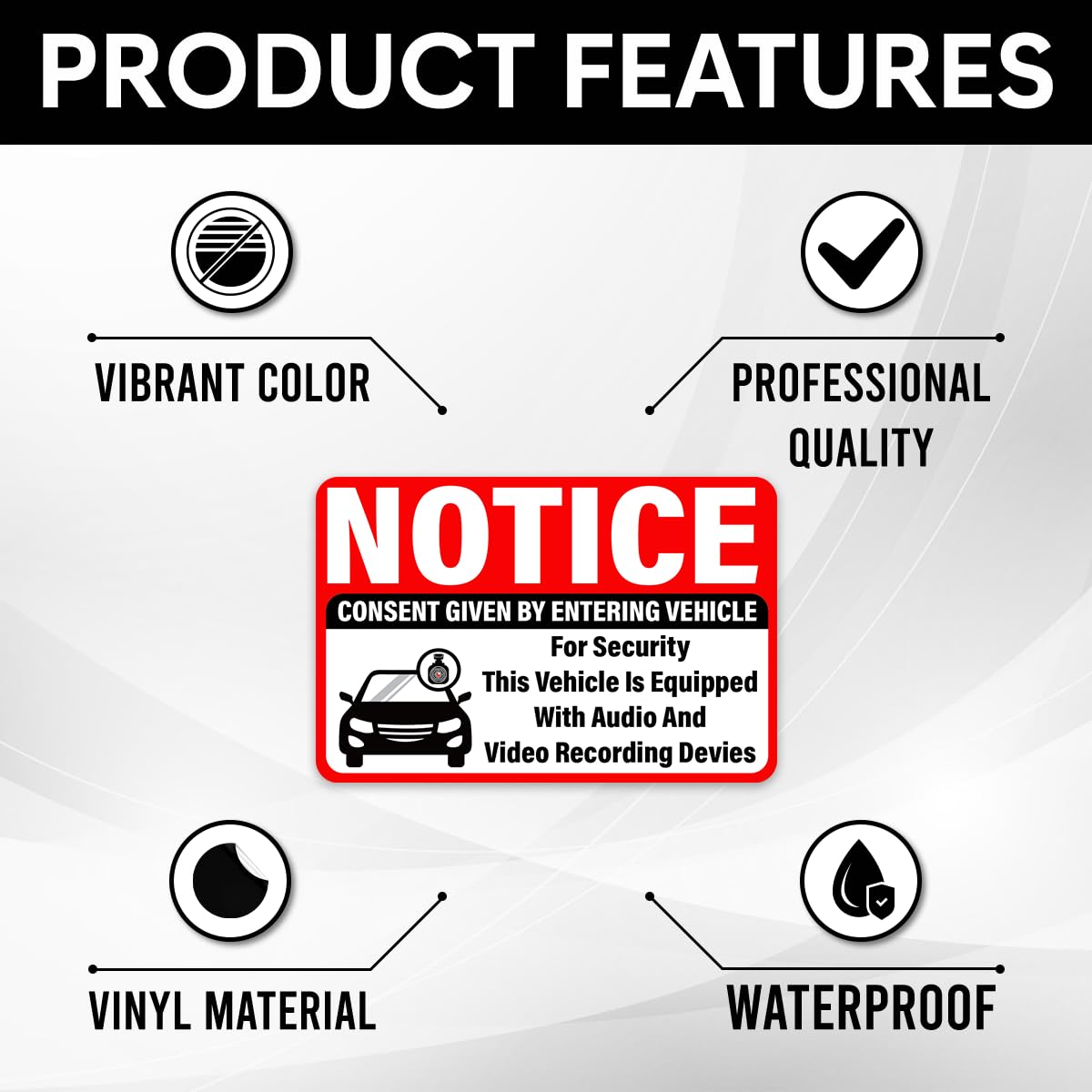 Pack 18 Pcs Notice Audio and Video Recording Sticker for House Vehicles Indoor Outdoor Window Caution Labels Warning Security Signs Bumper Stickers Vinyl Decals Home Accessories (18 Count)