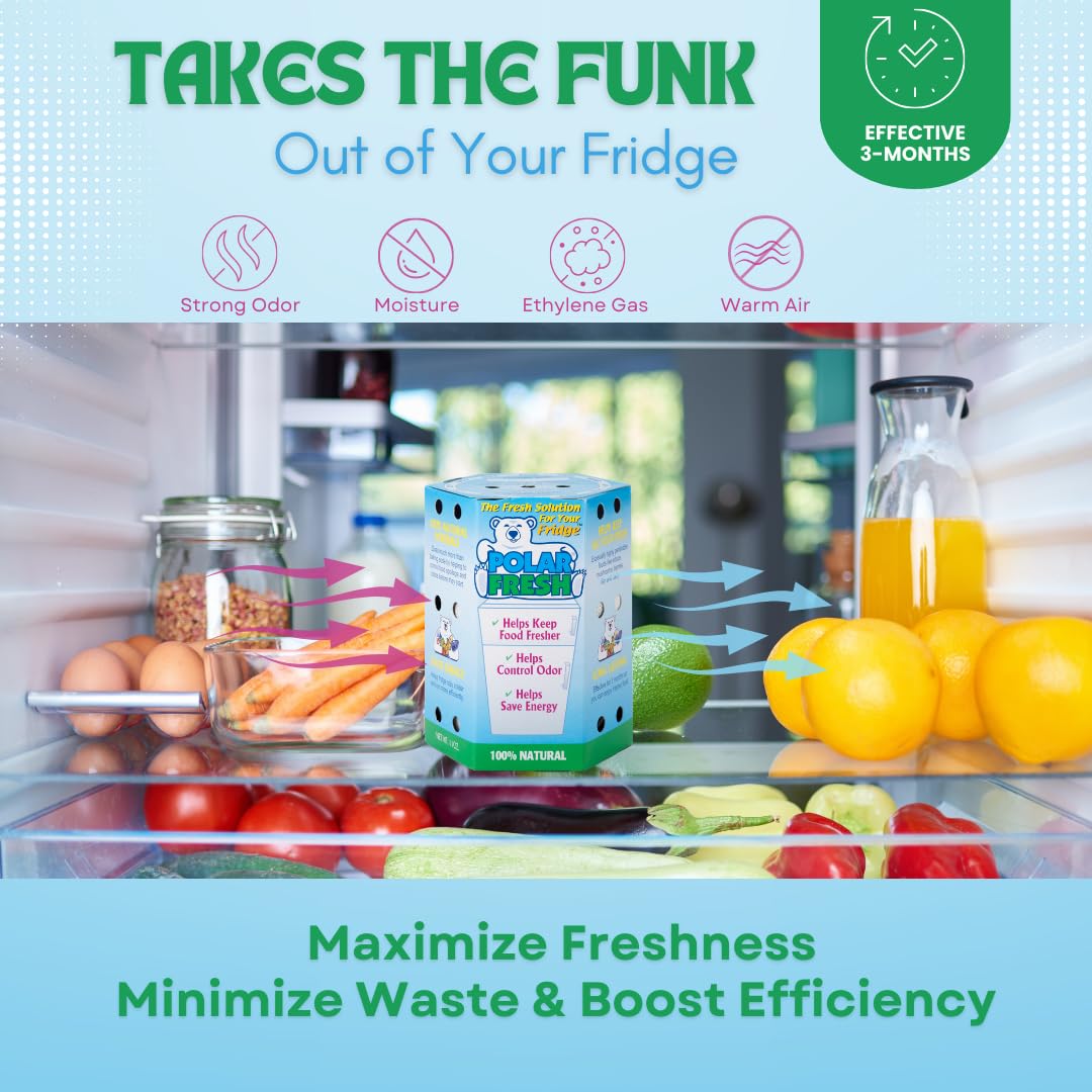 All-in-1 Refrigerator Deodorizer & Produce Saver by Polar Fresh 3 Pack – Fridge Odor Eliminator, Ethylene Gas Absorber, Fridge Moisture Absorber & Efficiency Booster; Surpasses Baking Soda & Charcoal (3 Count)