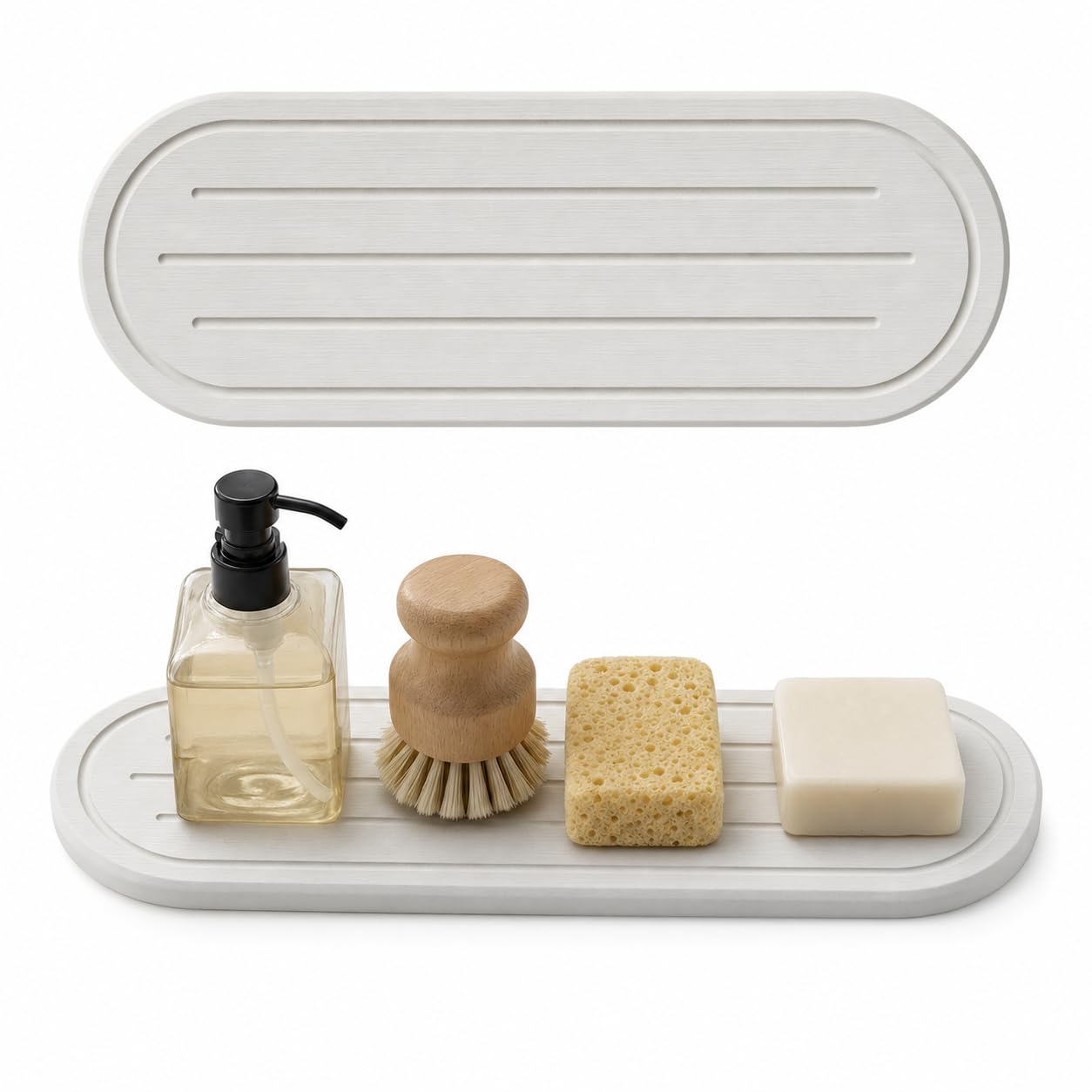 2PCS Water Absorbing Stone Drying Tray Mat for Bathroom Sink & Kitchen Counter Faucet Organizer Decor (2 Count)