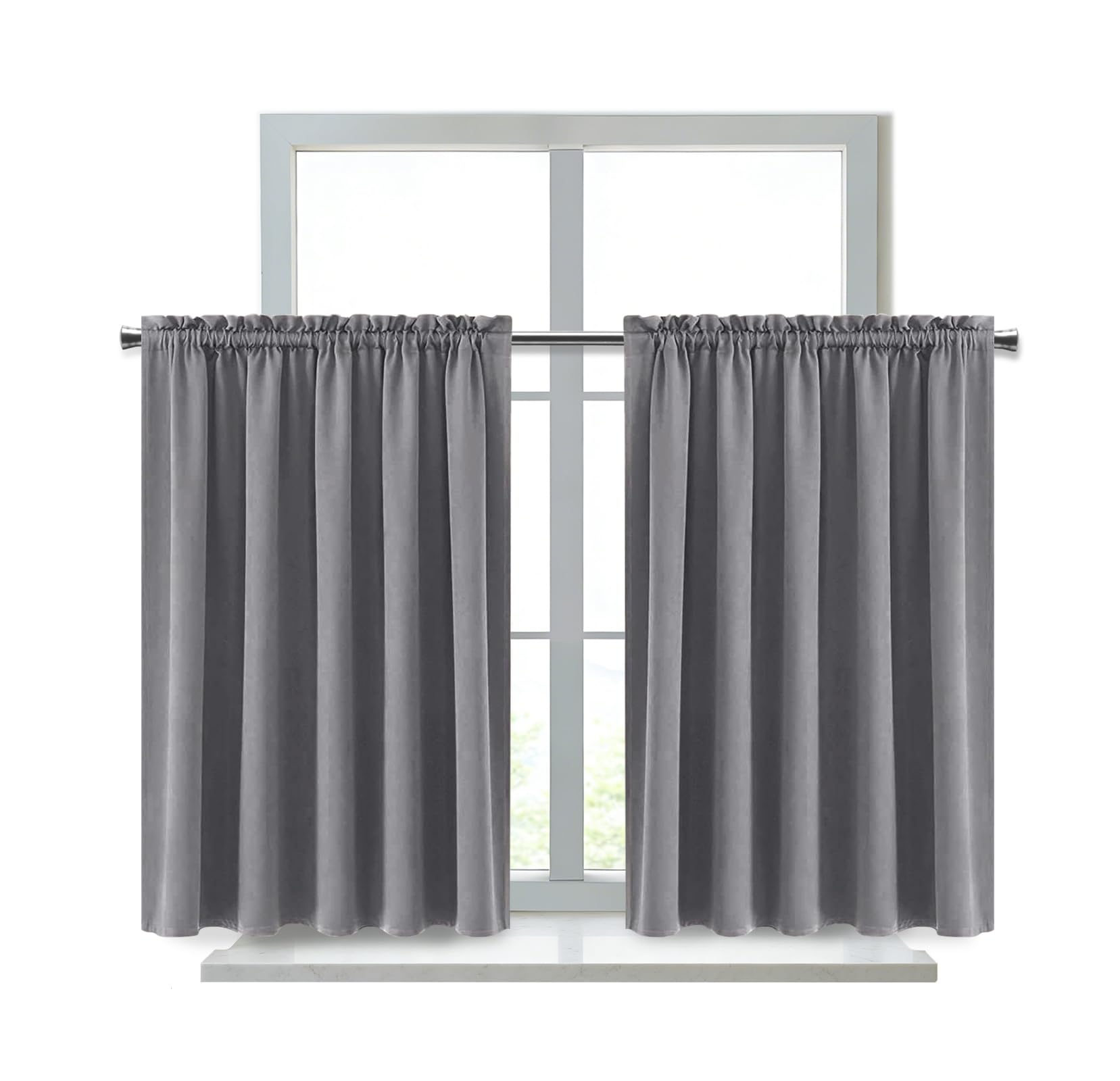 Short Blackout Curtains 60 x 36 Inch Long for Kitchen RV Bunk Grey (2 Count)