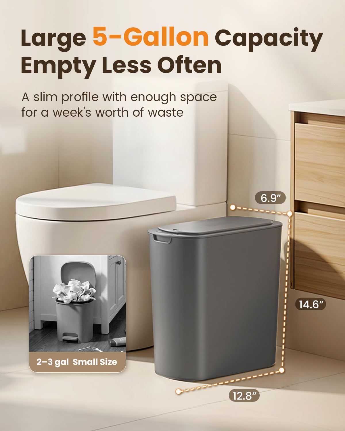 5 Gallon Automatic Bathroom Trash Can with Lid