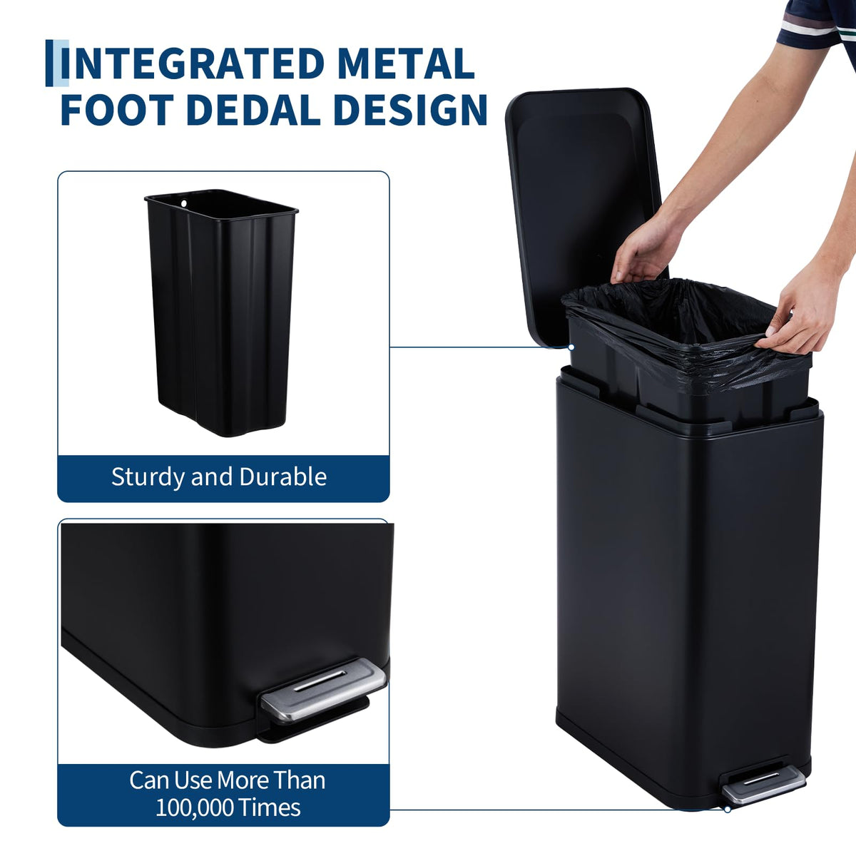 13 Gallon Slim Stainless Steel Step Trash Can for Kitchen